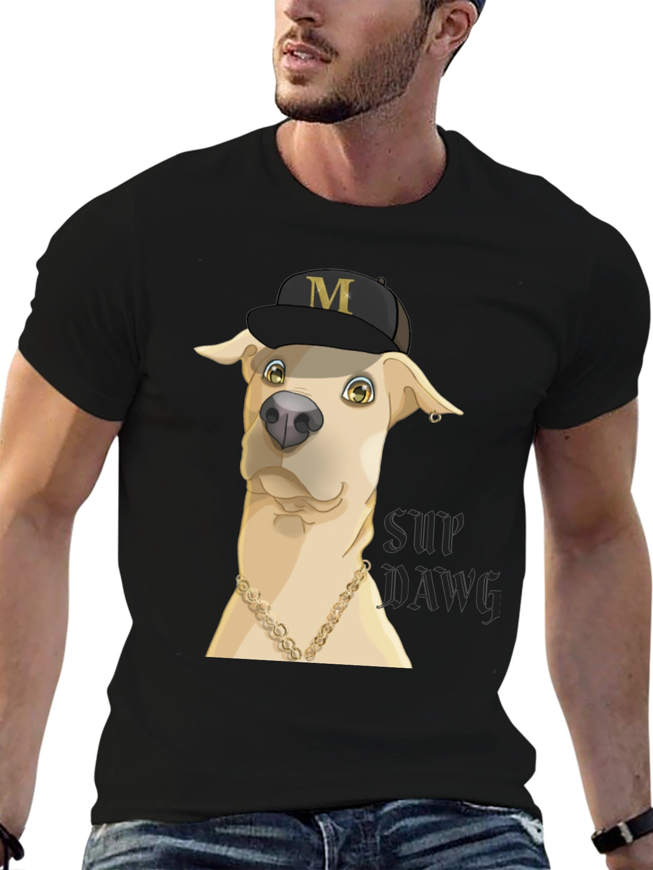 Black Funny Dog Graphic T-Shirt view 6