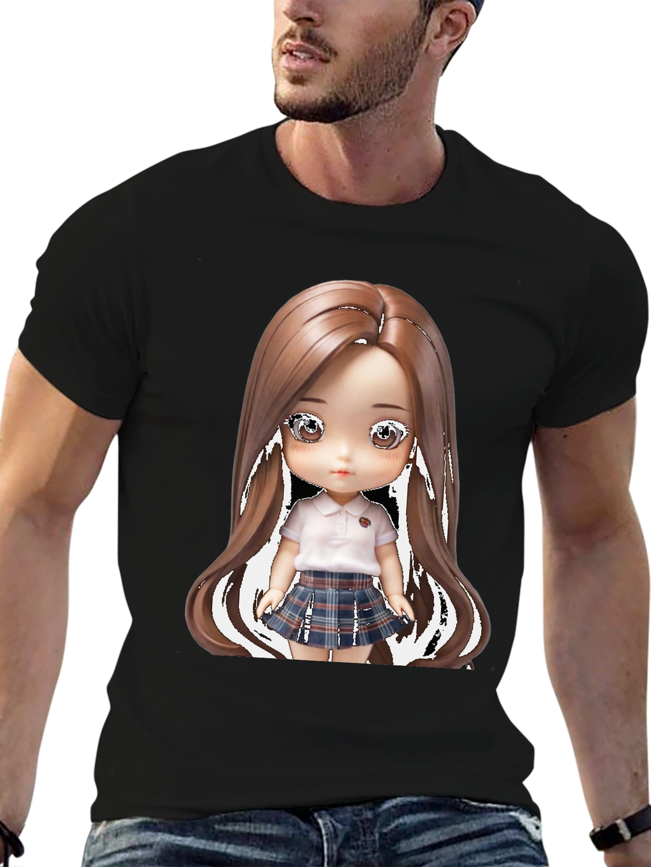 Black Anime Doll Graphic Tee - Stylish & Unique! view 6