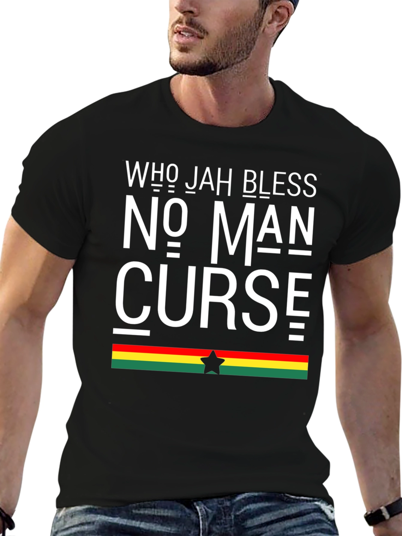 Black Who Jah Bless No Man Curse Graphic Tee view 6