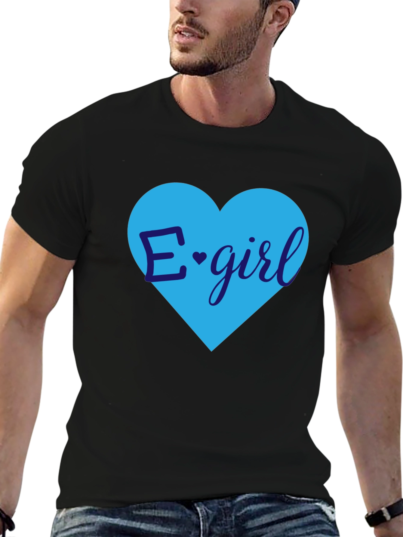 Black E-Girl Heart Graphic Tee - Trendy Casual Top view 6