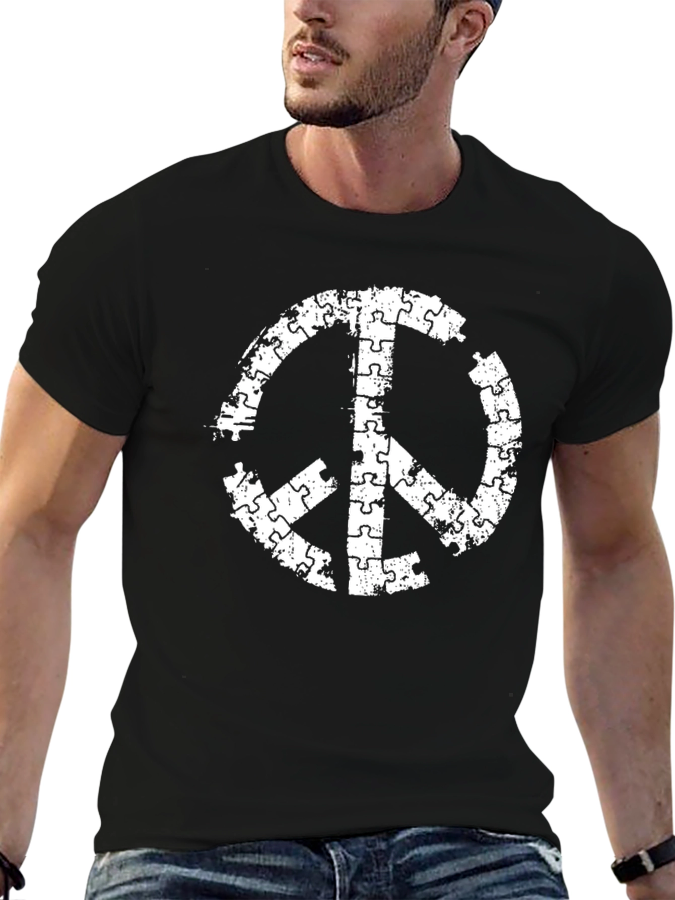 Puzzle Piece Peace Sign Black T-Shirt - 6