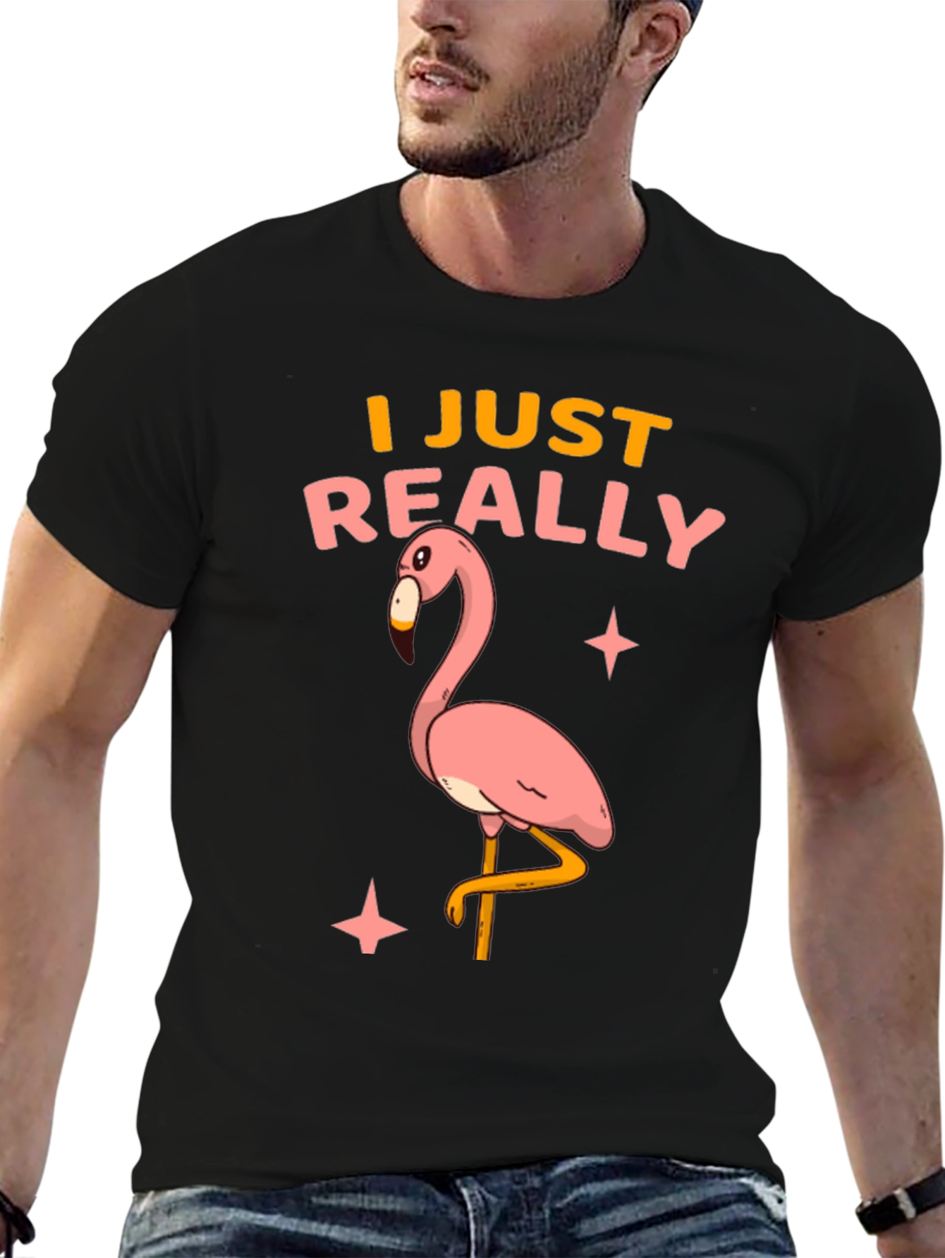 Black Flamingo Graphic T-Shirt - "I Just Really Like Flamingos" view 6