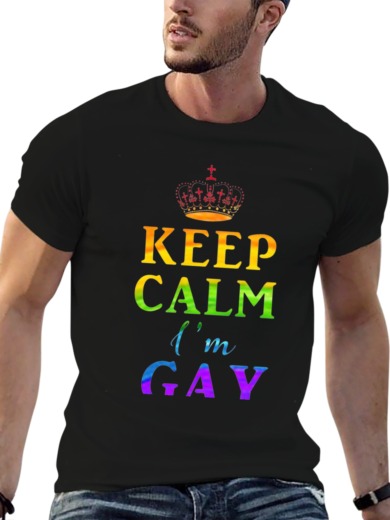 Black Keep Calm I'm Gay Pride T-Shirt view 6