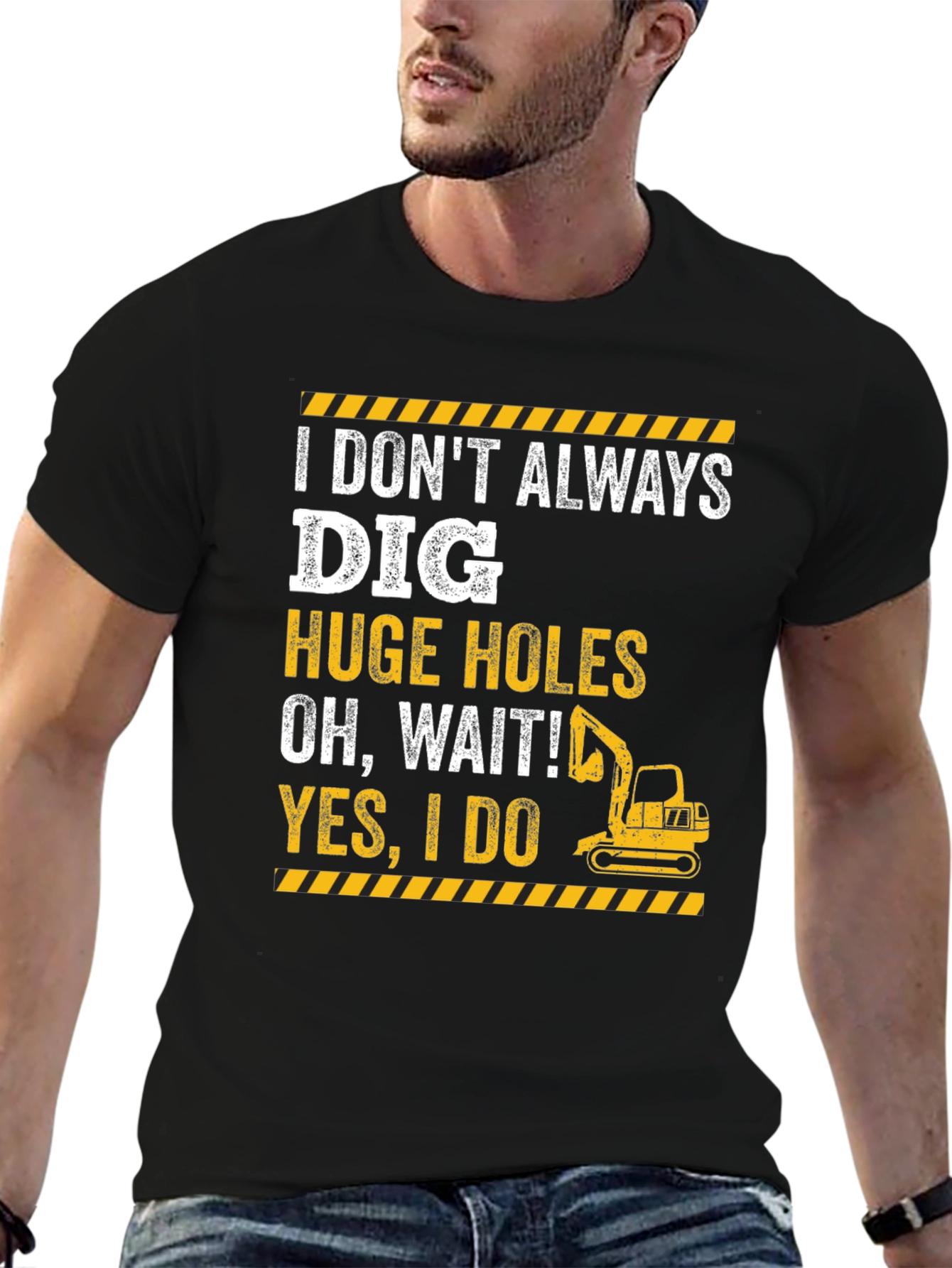 Black Funny Excavator T-Shirt - I Dig Huge Holes view 6