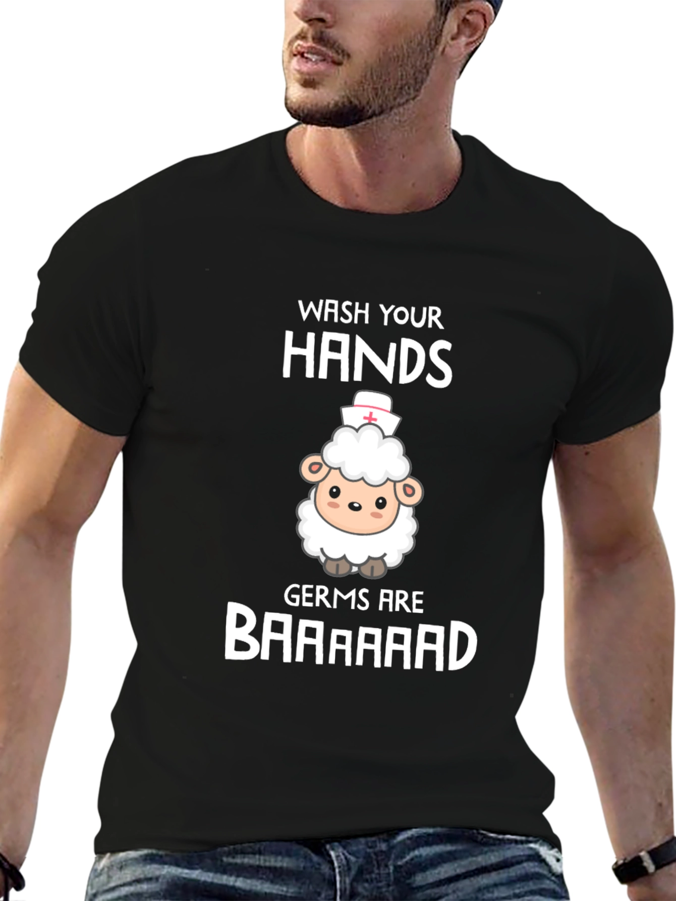 Black Wash Your Hands Sheep Nurse T-Shirt view 6