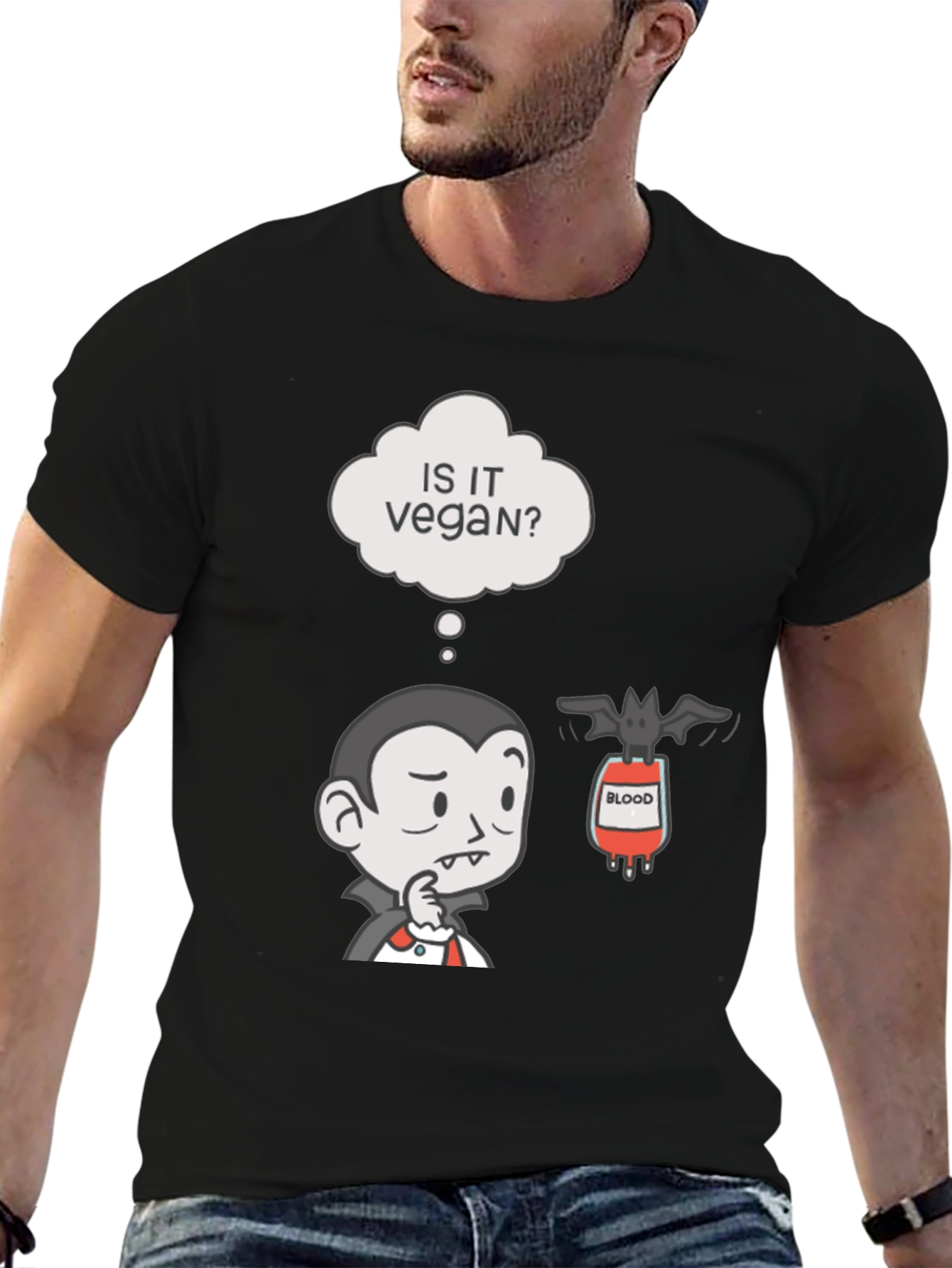 Black Vegan Vampire Humor T-Shirt view 6