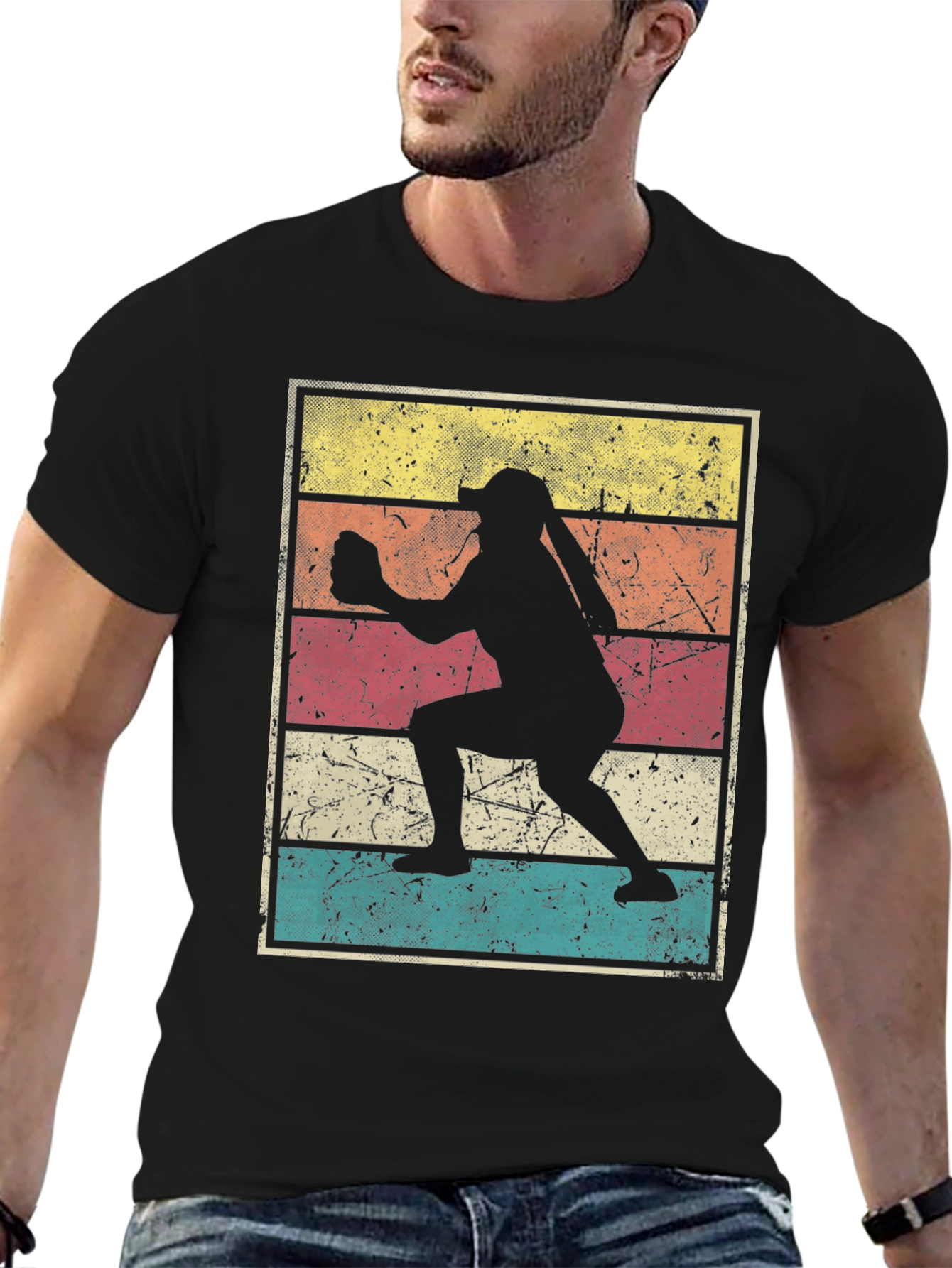 Black Vintage Softball Player T-Shirt view 6