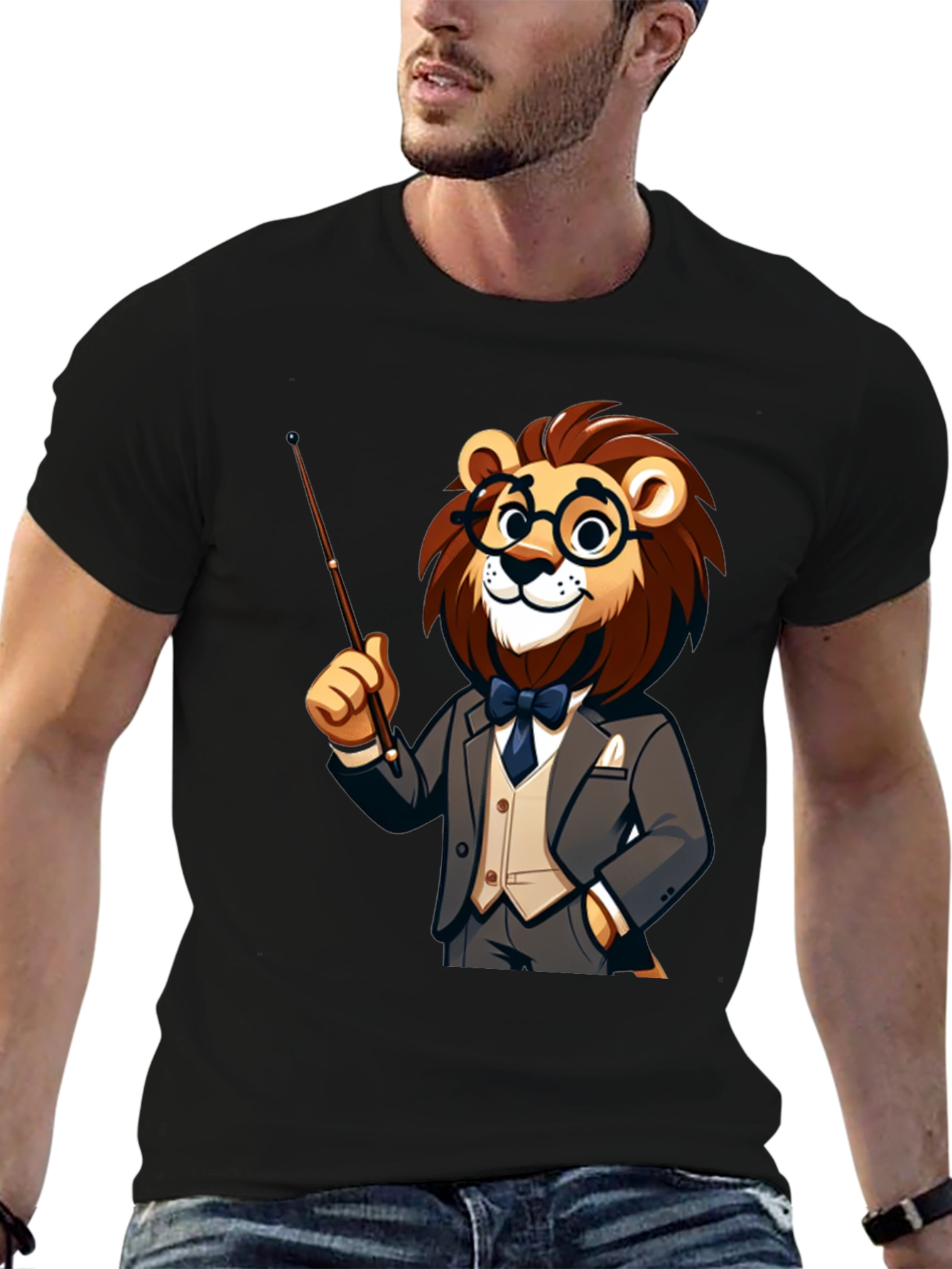 Black Lion Professor T-Shirt - Intellectual Animal Tee view 6