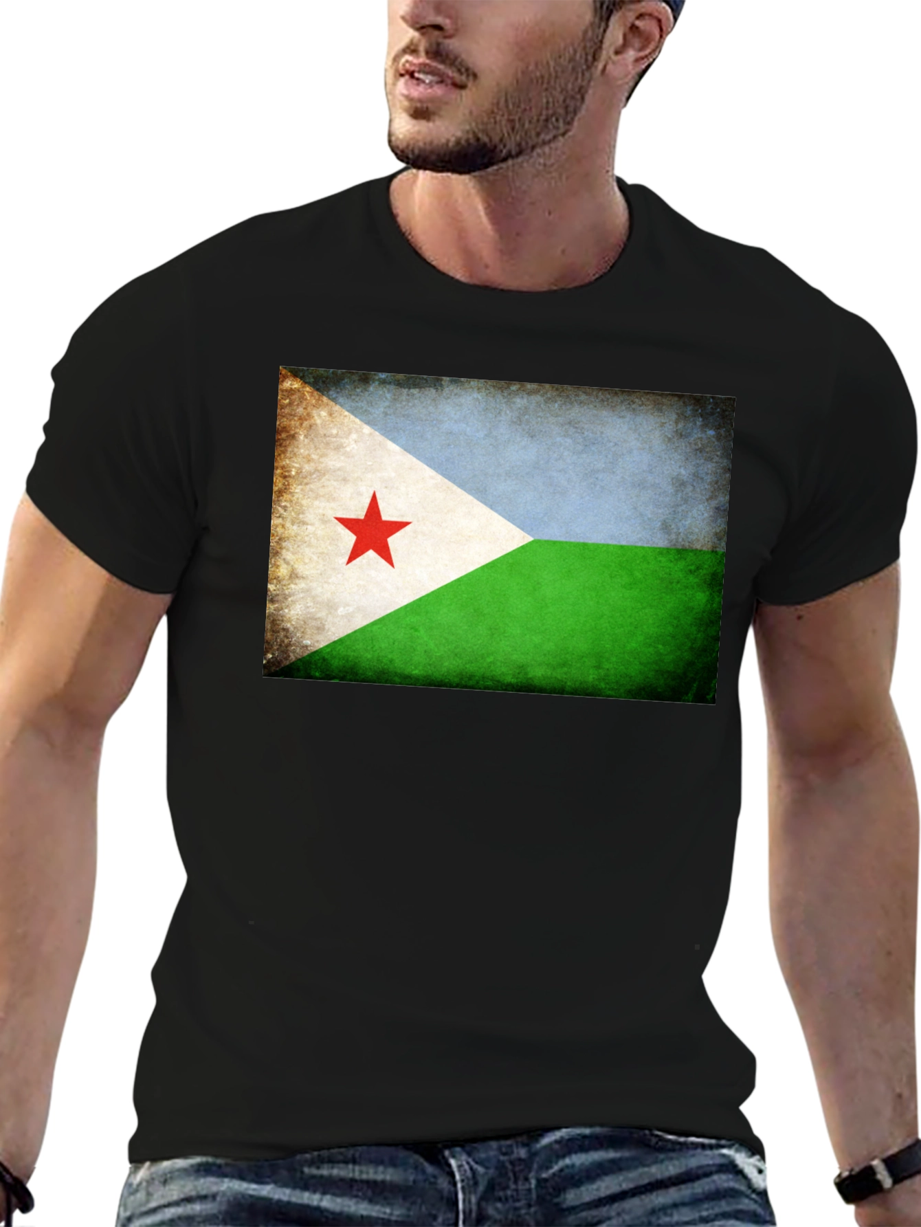 Black Djibouti Flag T-Shirt - Black Crew Neck Tee view 6