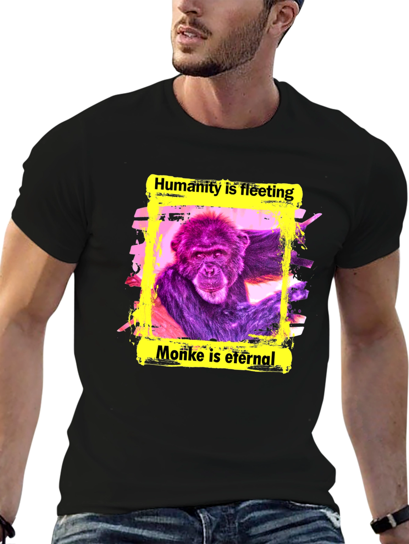 Black Monke is Eternal T-Shirt - Funny Ape Graphic Tee view 6