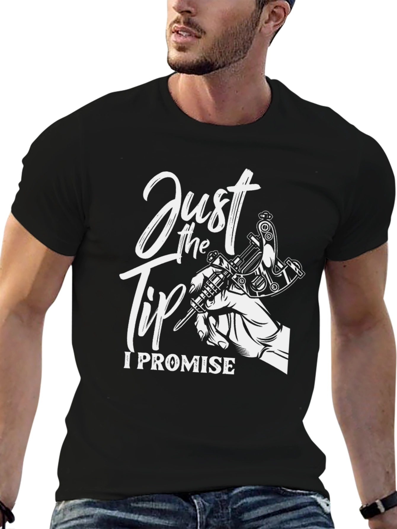 Black Just the Tip I Promise Tattoo T-Shirt view 6