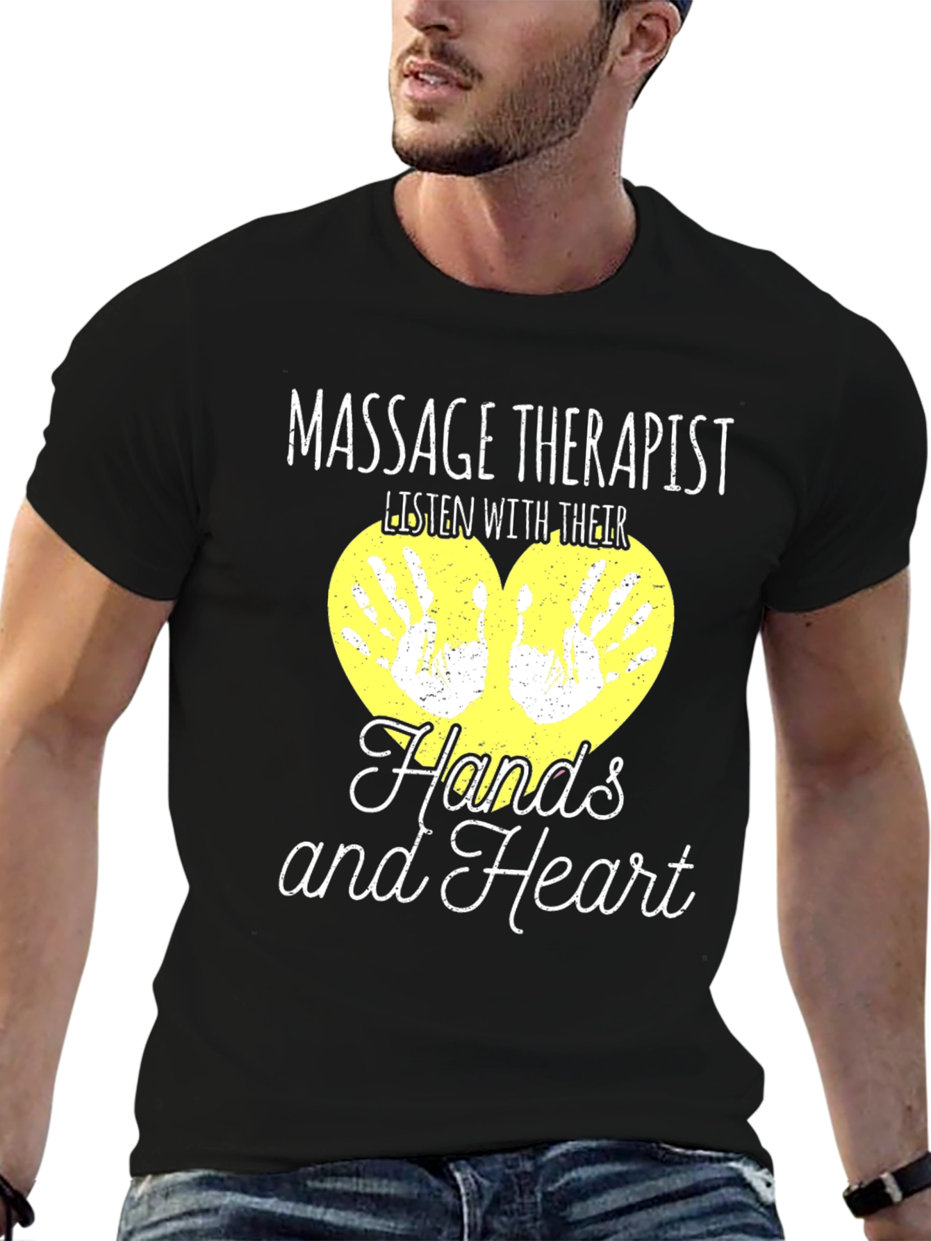 Black Massage Therapist T-Shirt - Listen With Their Hands and Heart view 6
