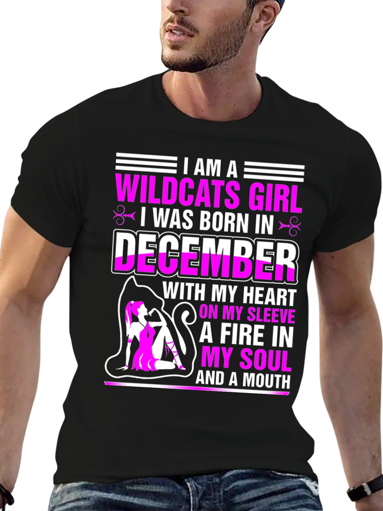 Black Wildcats Girl December Birthday T-Shirt view 6