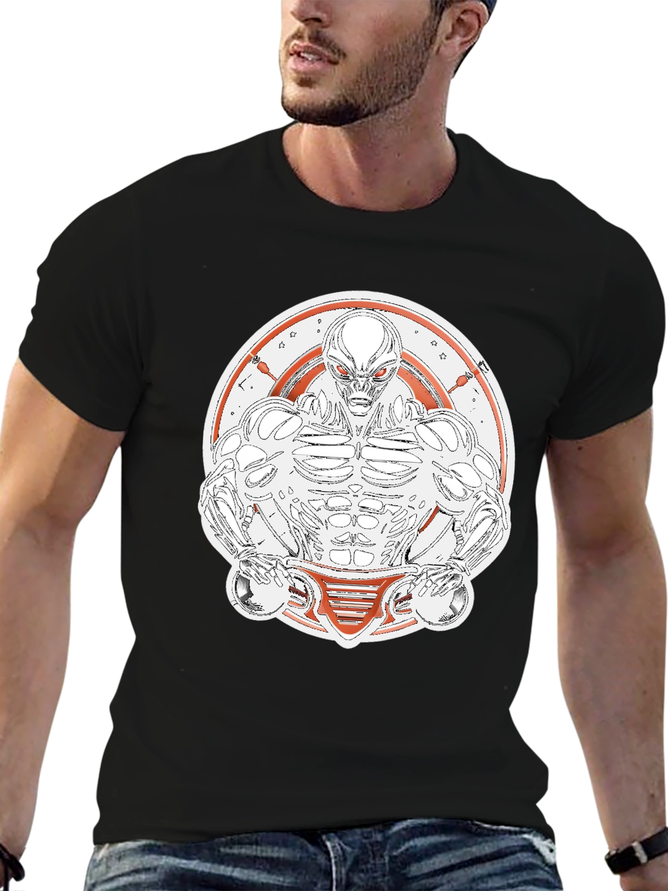 Black Alien Gym Bro Graphic Tee - Black Cotton T-Shirt view 6