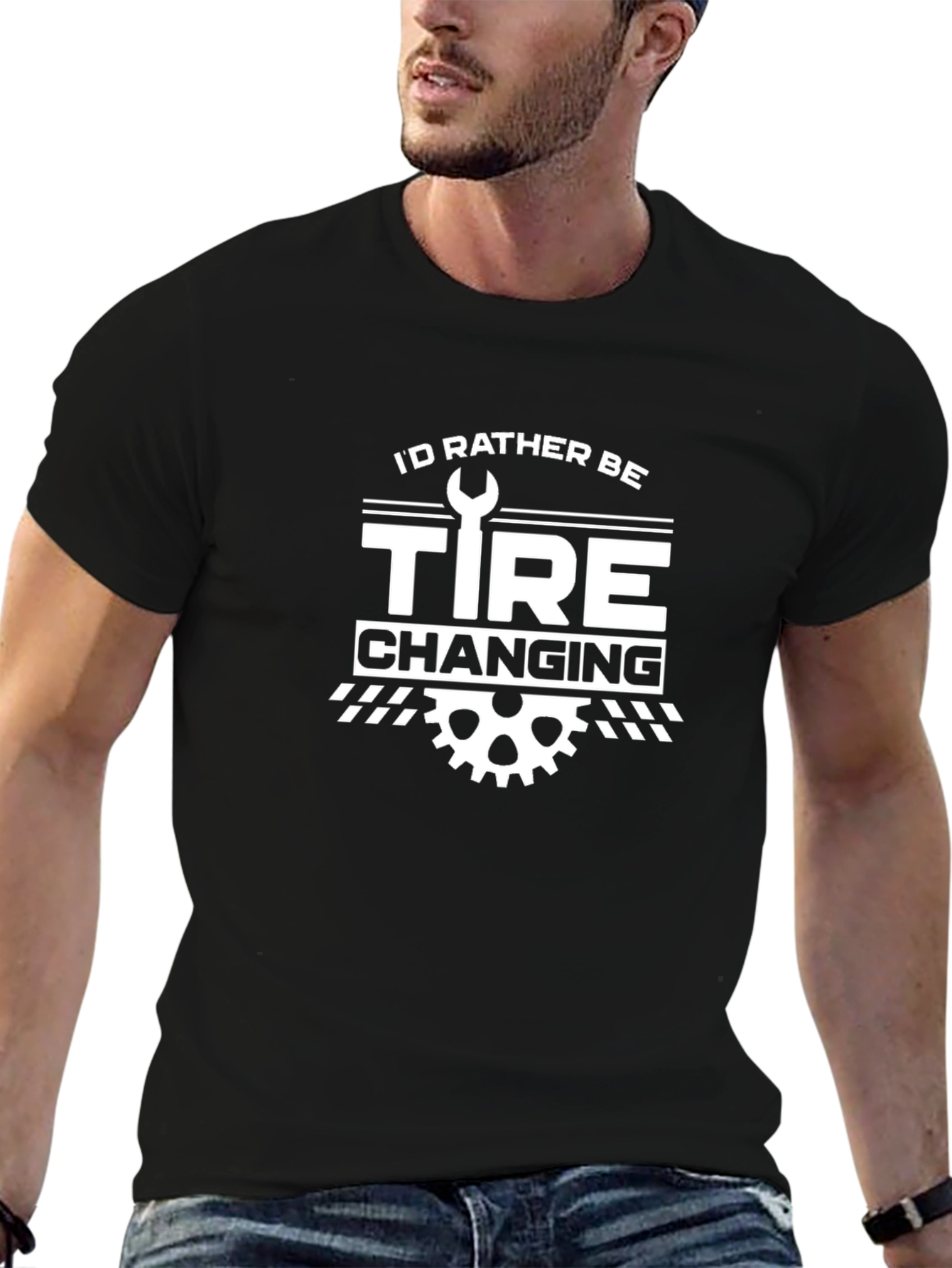 Black I'd Rather Be Tire Changing T-Shirt view 6