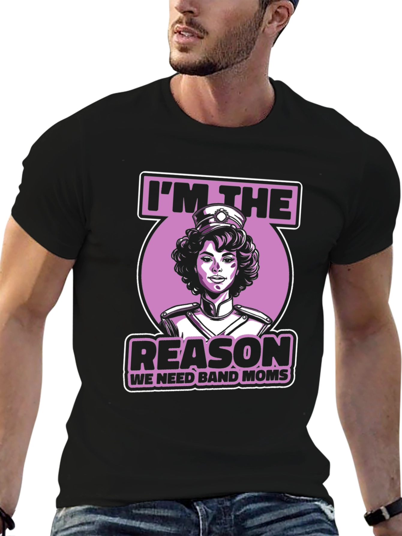 Black Band Mom Graphic T-Shirt - Reason We Need Band Moms view 6