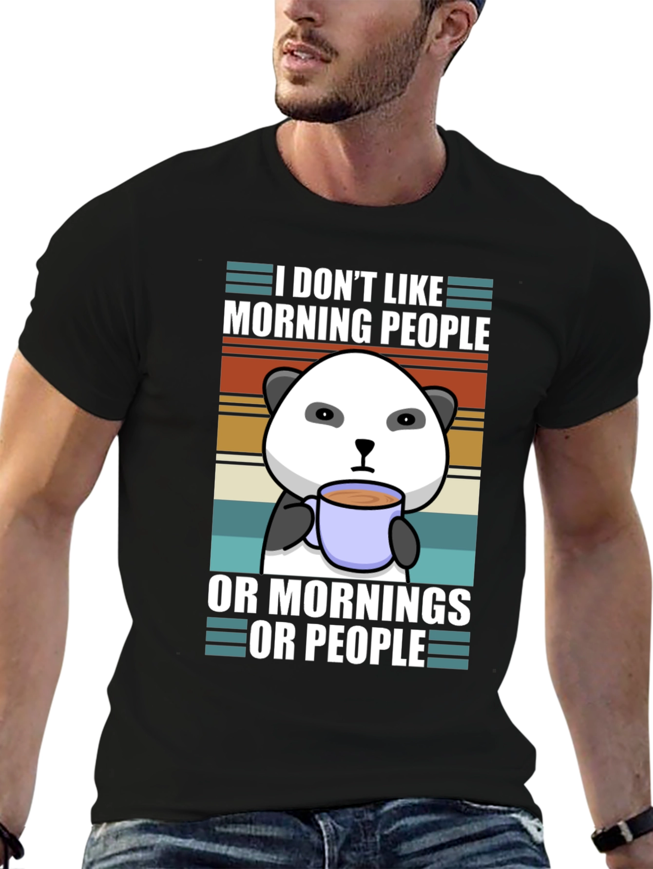 Black I Don't Like Morning People Panda Graphic Tee view 6
