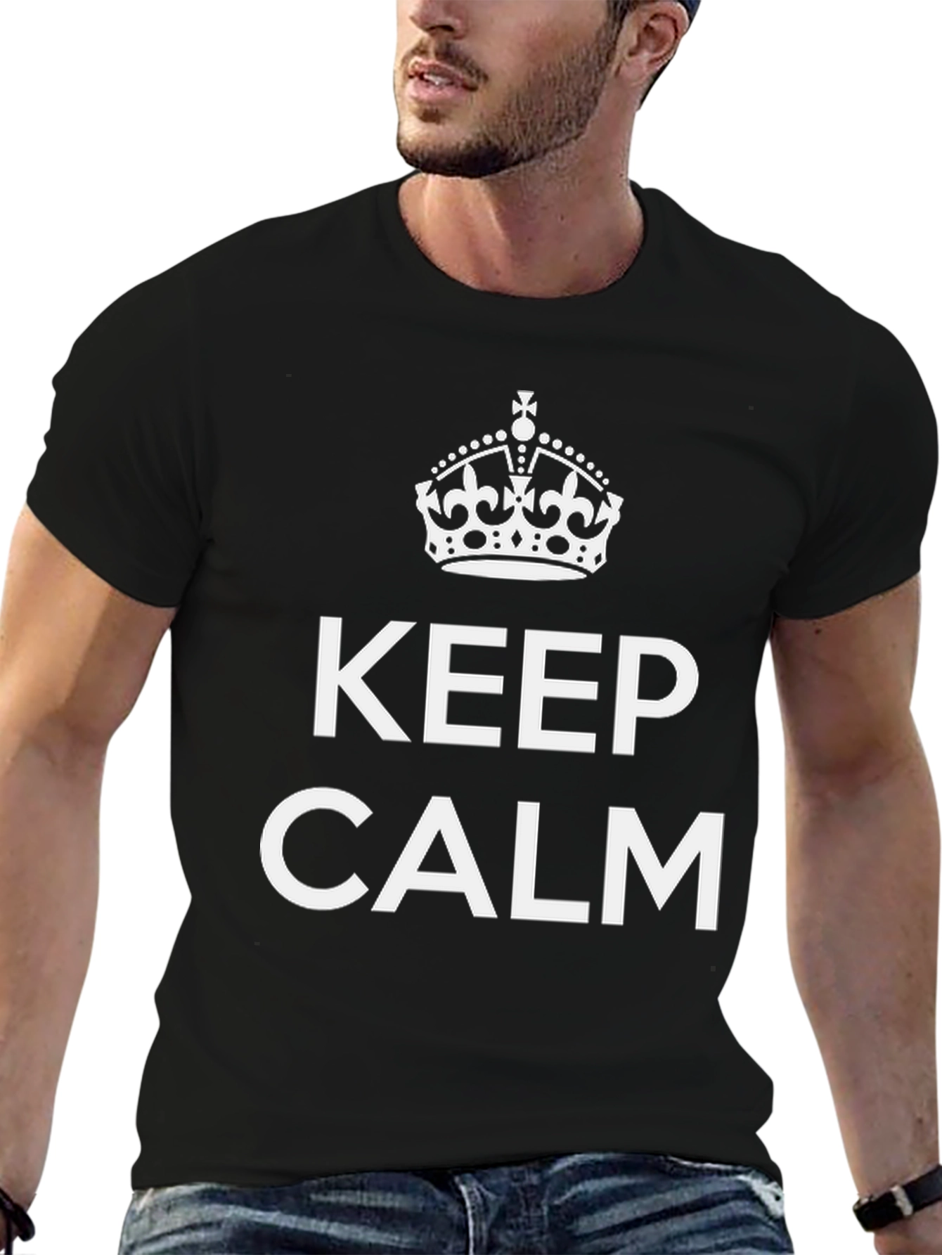 Black Keep Calm Crown Graphic Tee - Soft Cotton Blend view 6