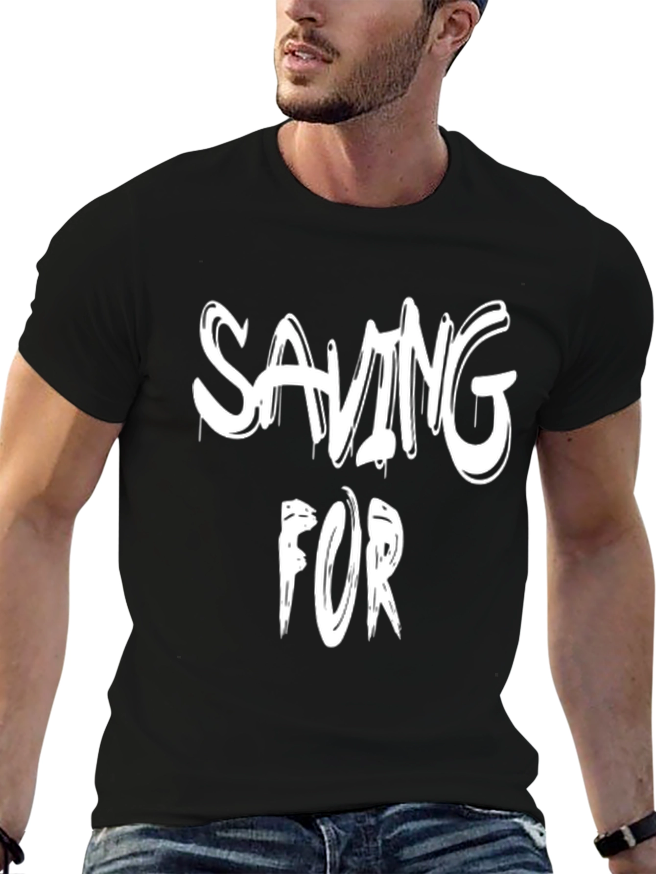 Black Saving For Graphic T-Shirt - Stylish Crew Neck Tee view 6