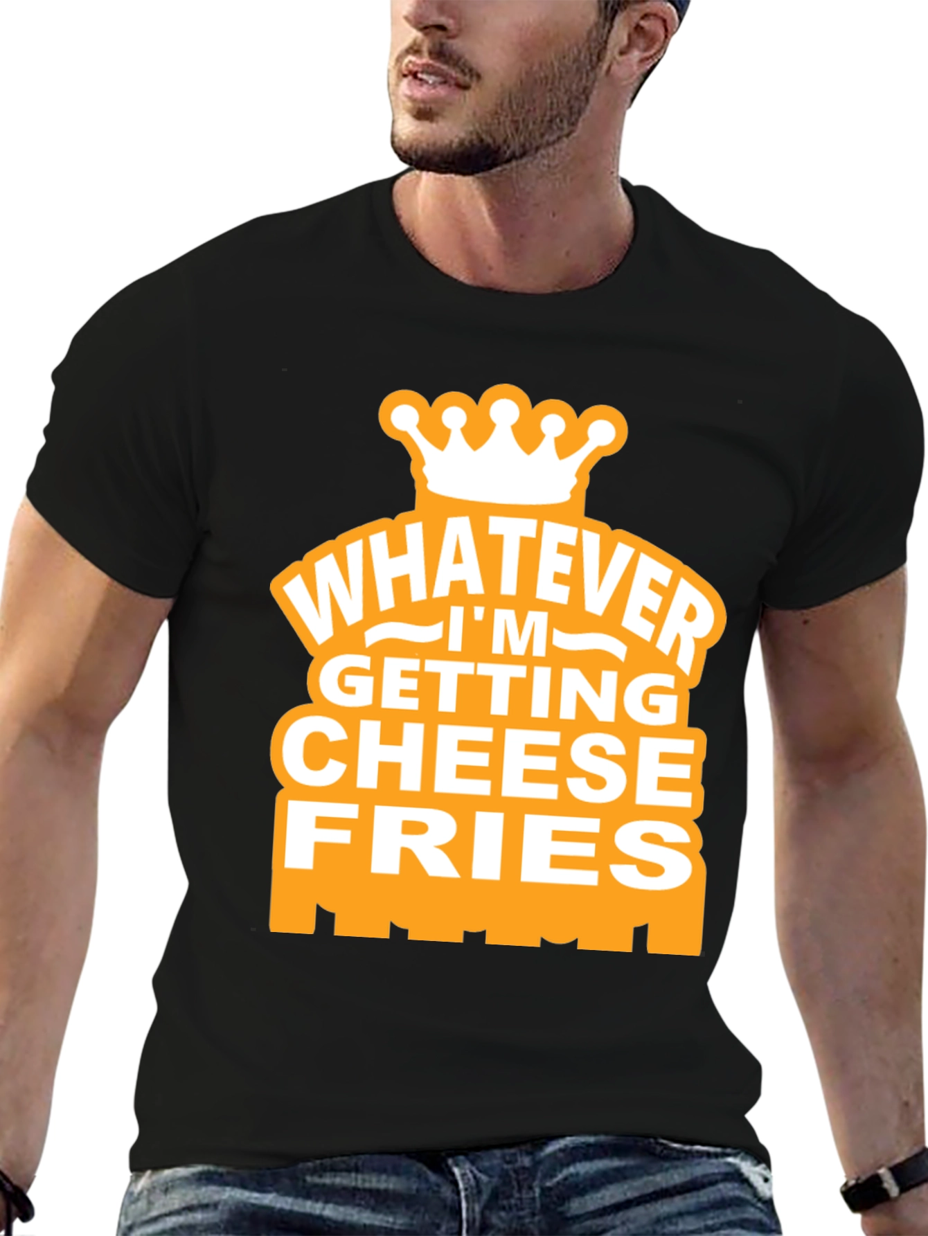 Black Whatever I'm Getting Cheese Fries Black T-Shirt view 6