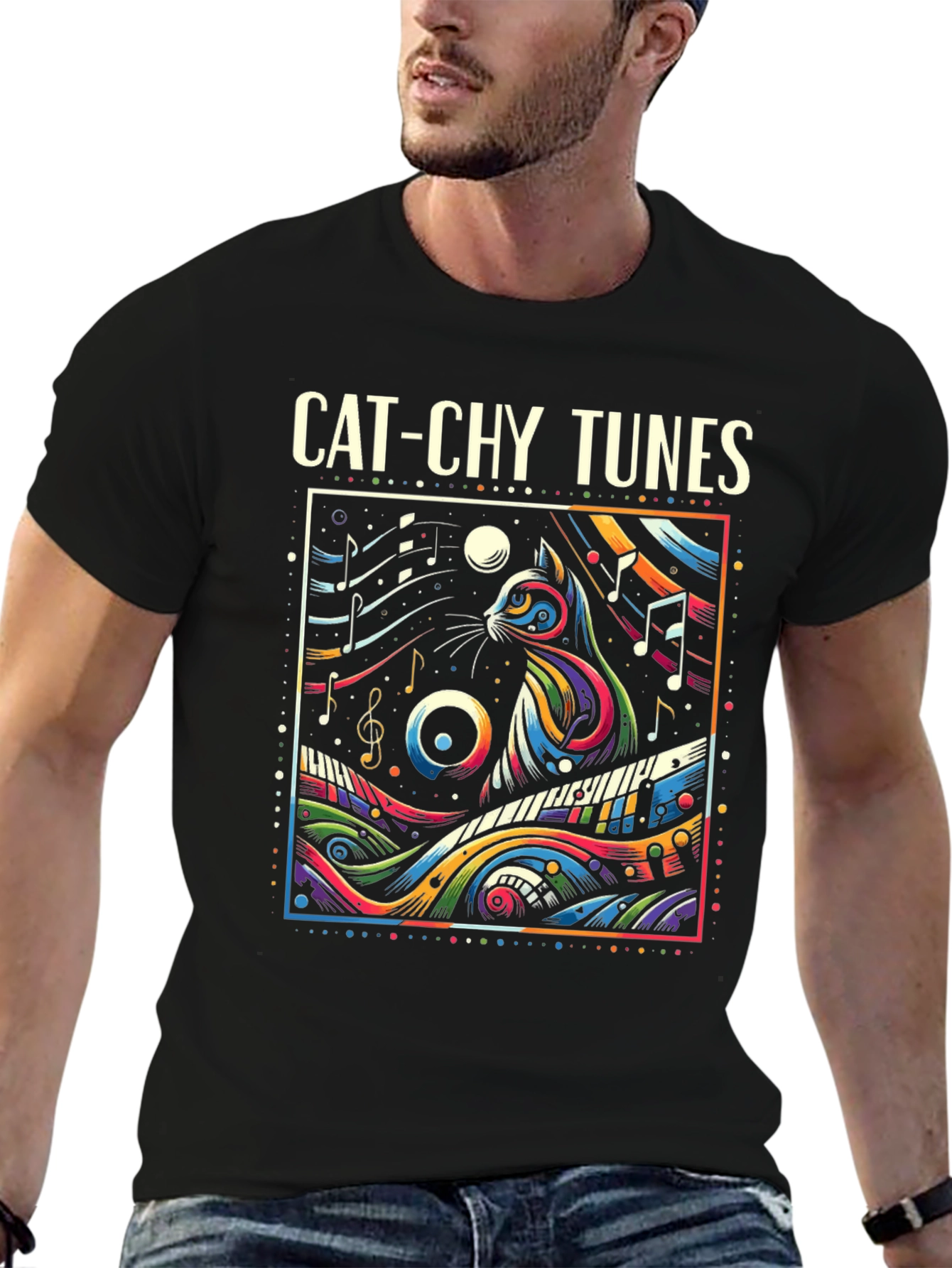 Black Cat-chy Tunes Graphic T-Shirt view 6
