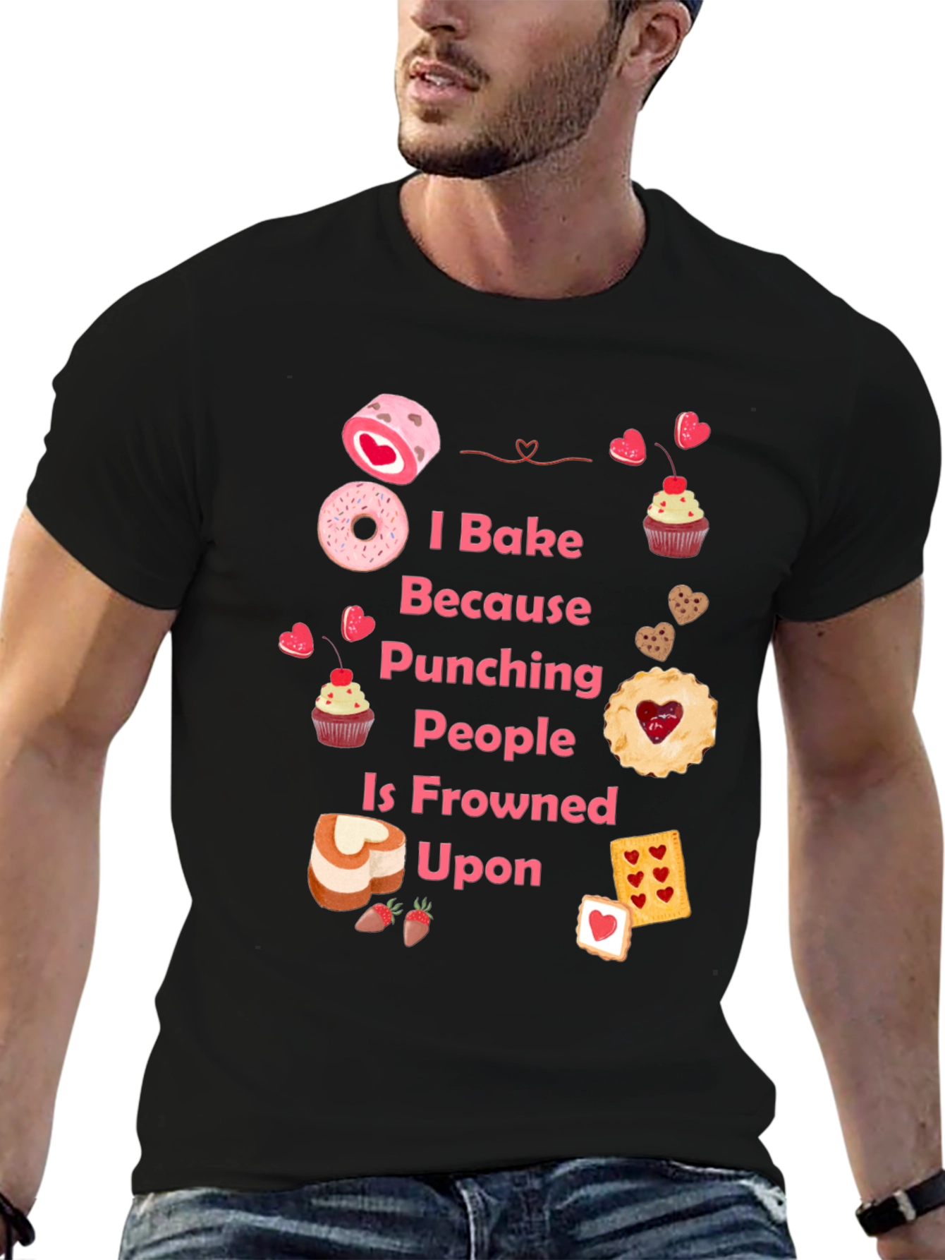 Black I Bake Because Punching People Is Frowned Upon T-Shirt view 6