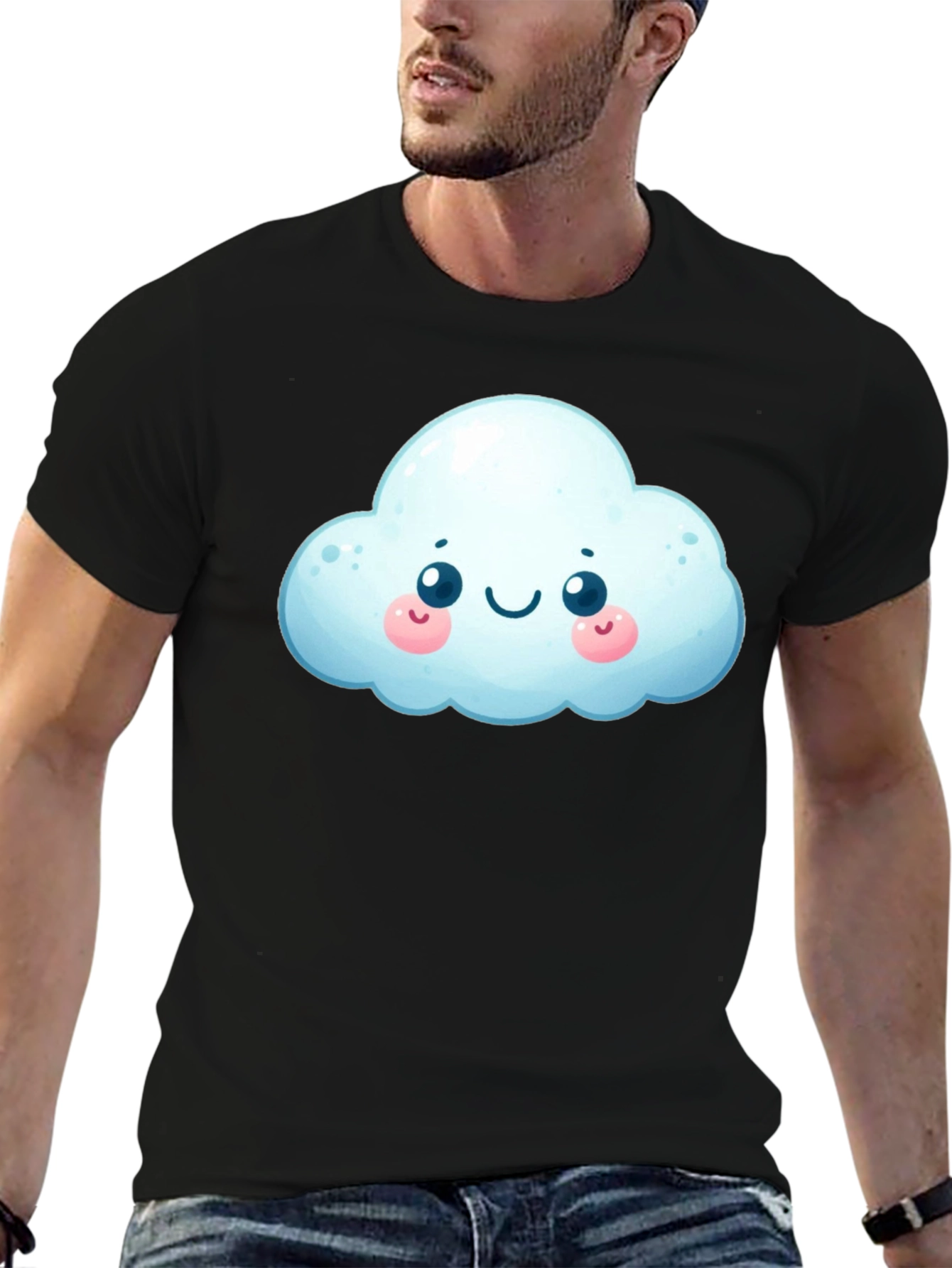Black Cute Cloud Graphic T-Shirt - Black Cotton Tee view 6