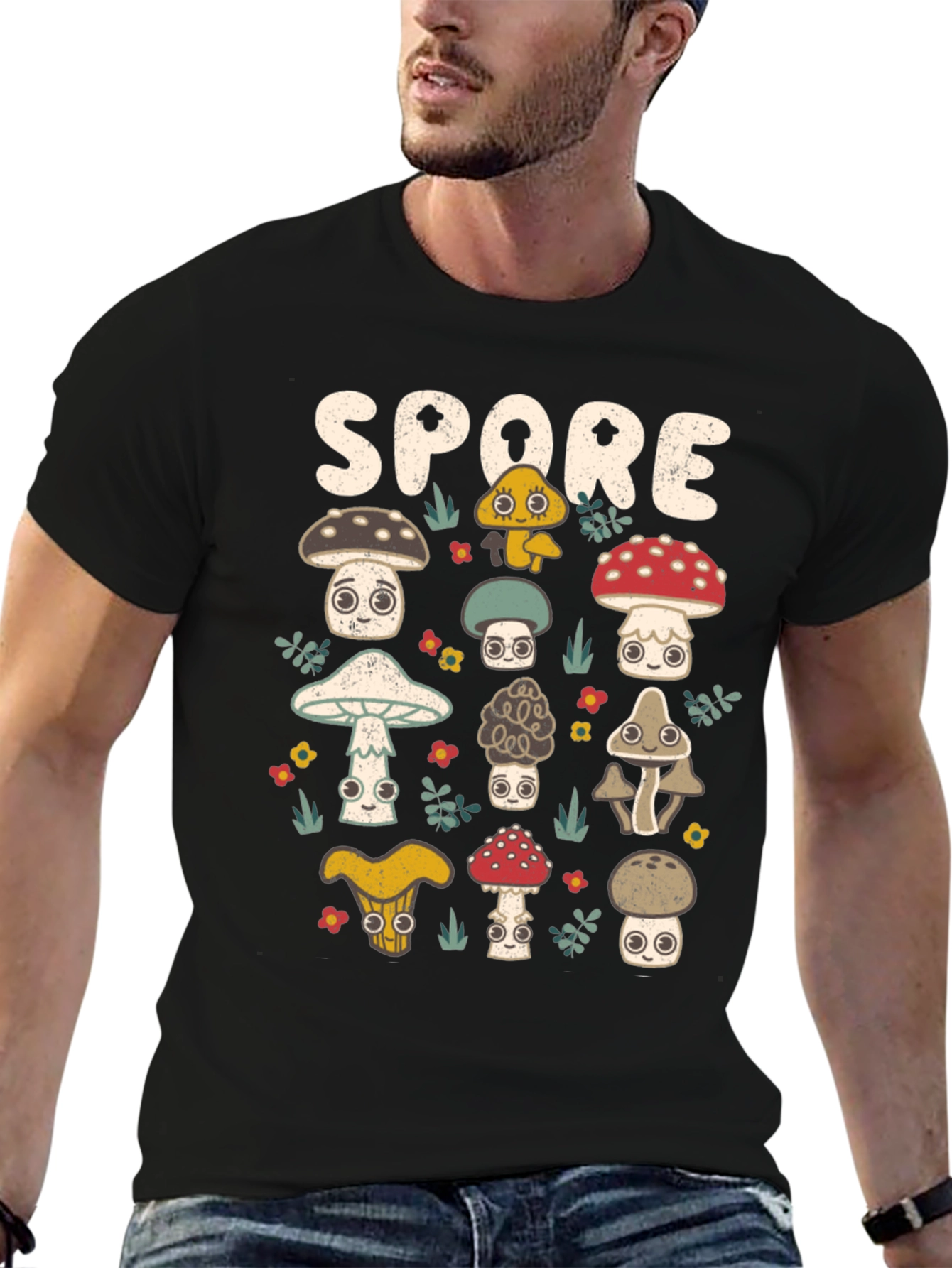Black Mushroom Spore Graphic Print Black T-Shirt view 6