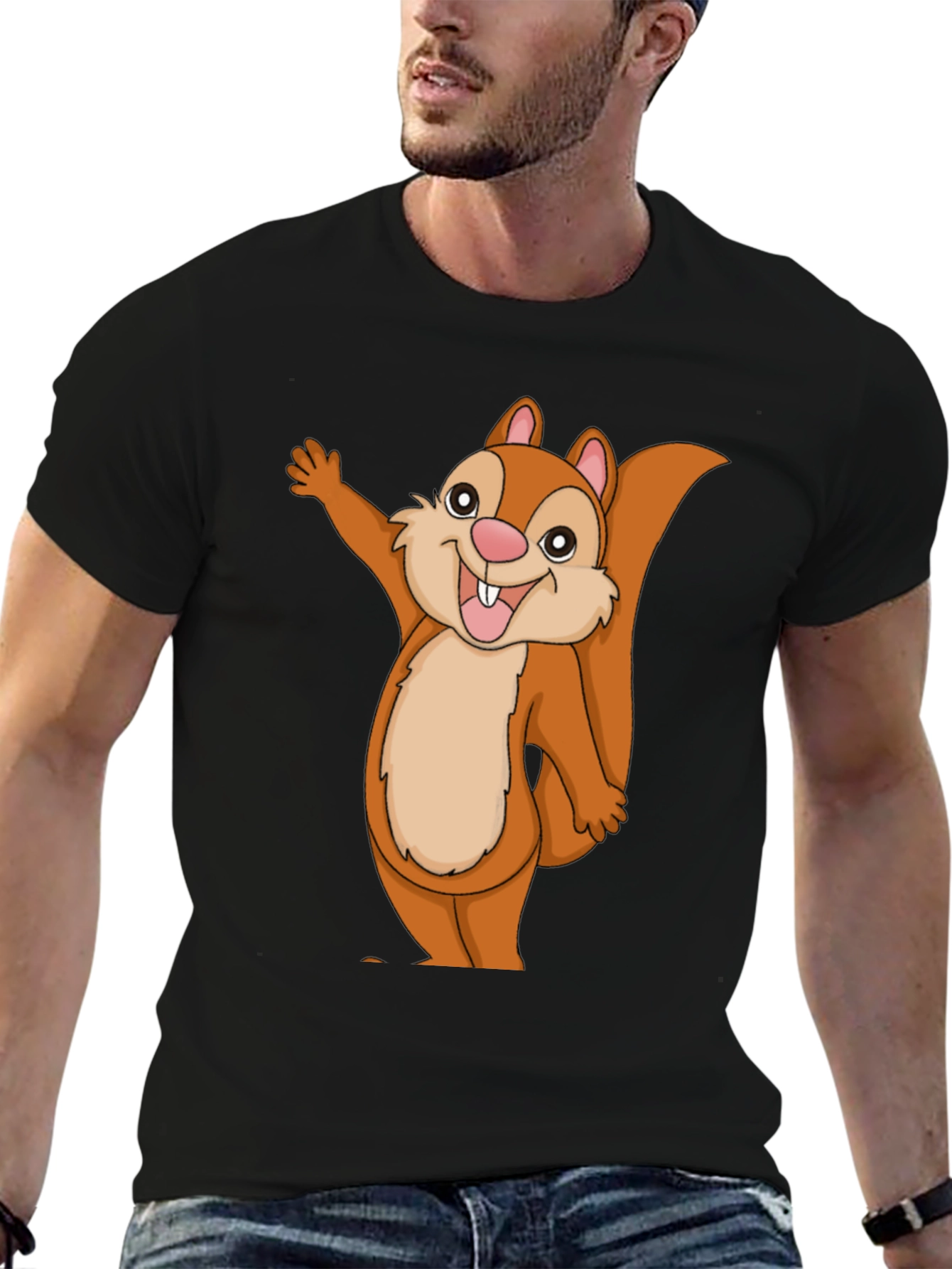 Black Cute Cartoon Squirrel Graphic T-Shirt view 6
