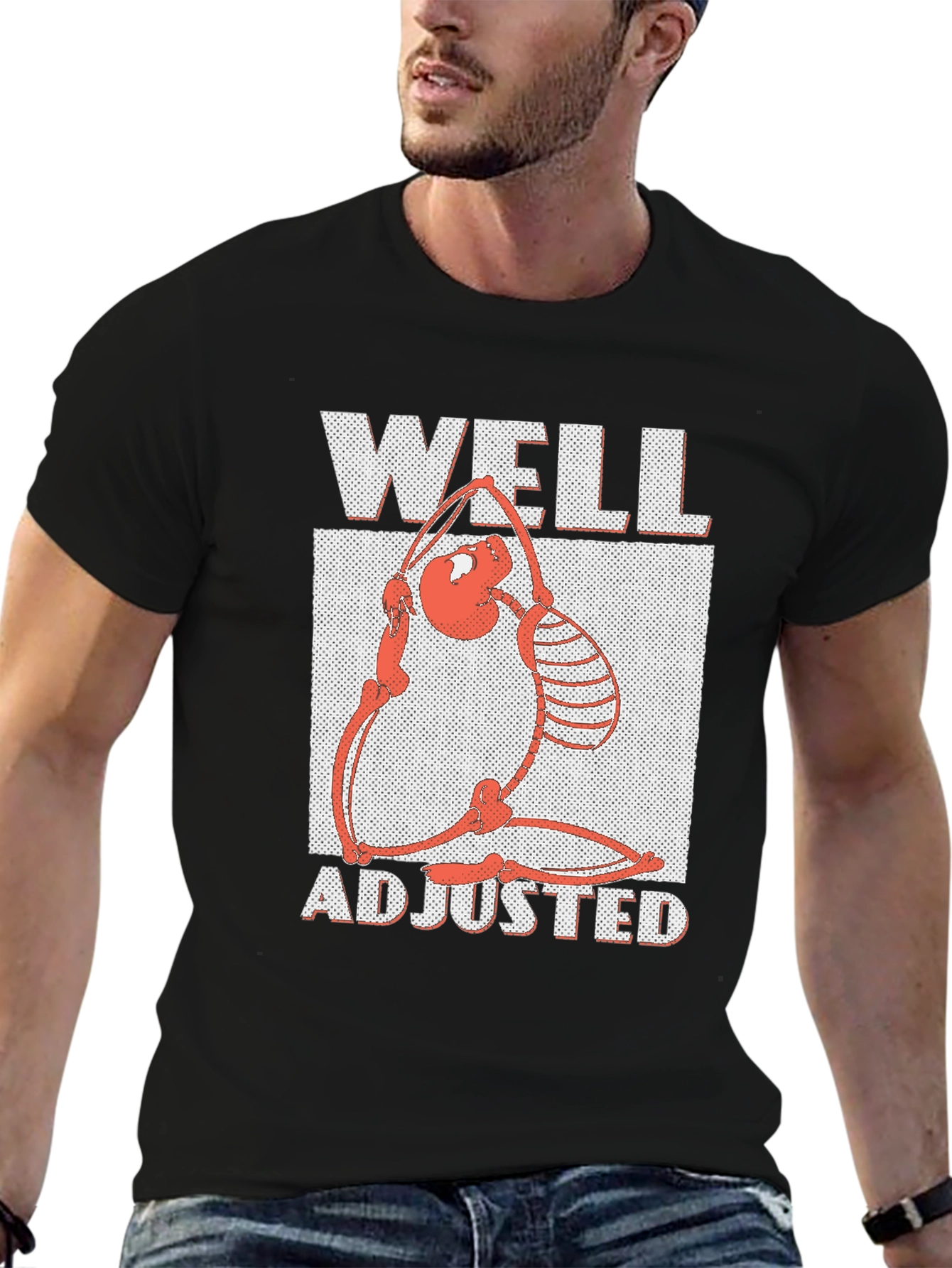 Black Well Adjusted Graphic Tee - Funny Skeleton Yoga Shirt view 6