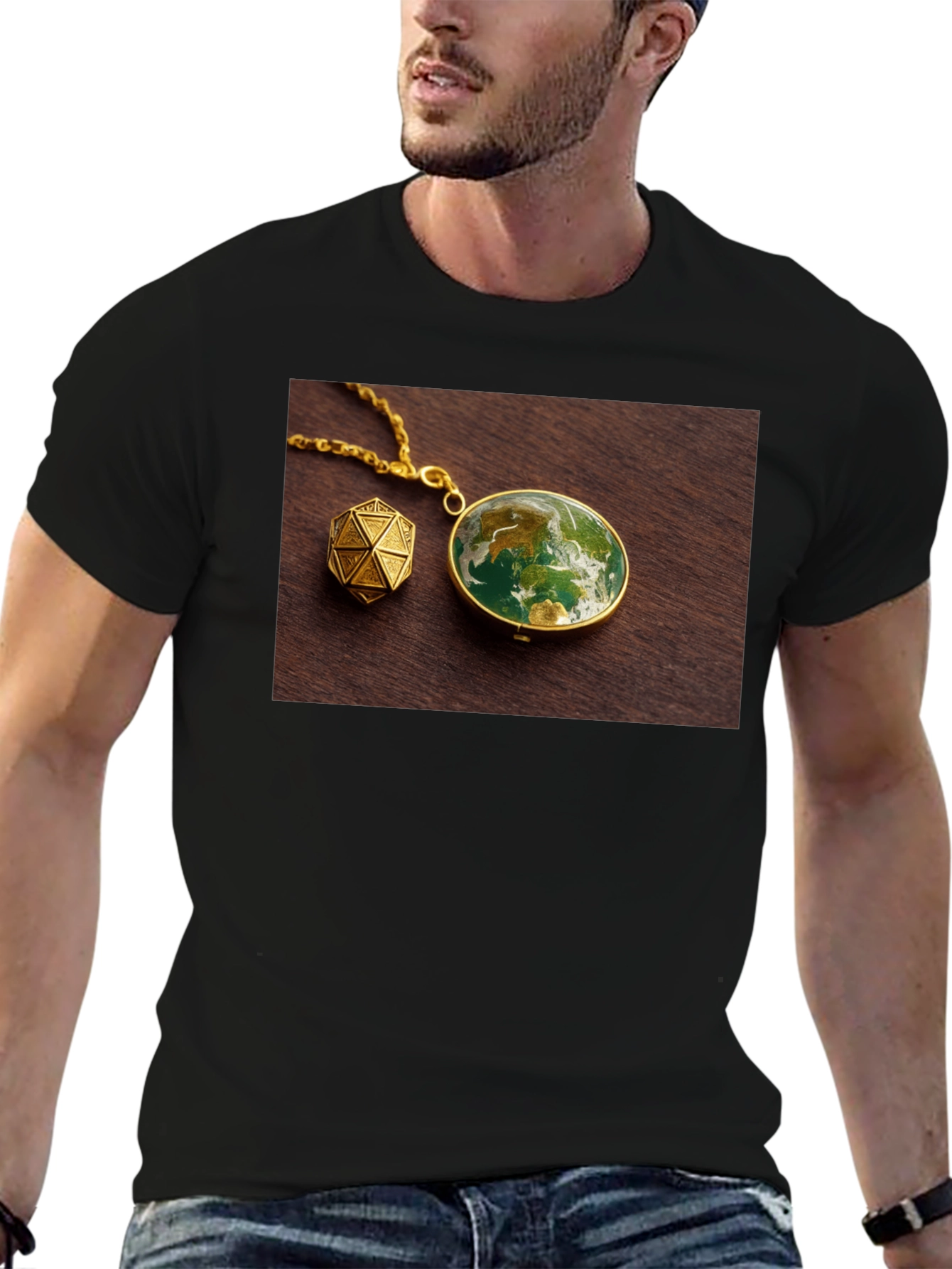 Black Earth Globe Pendant Graphic Tee - Unique Design! view 6