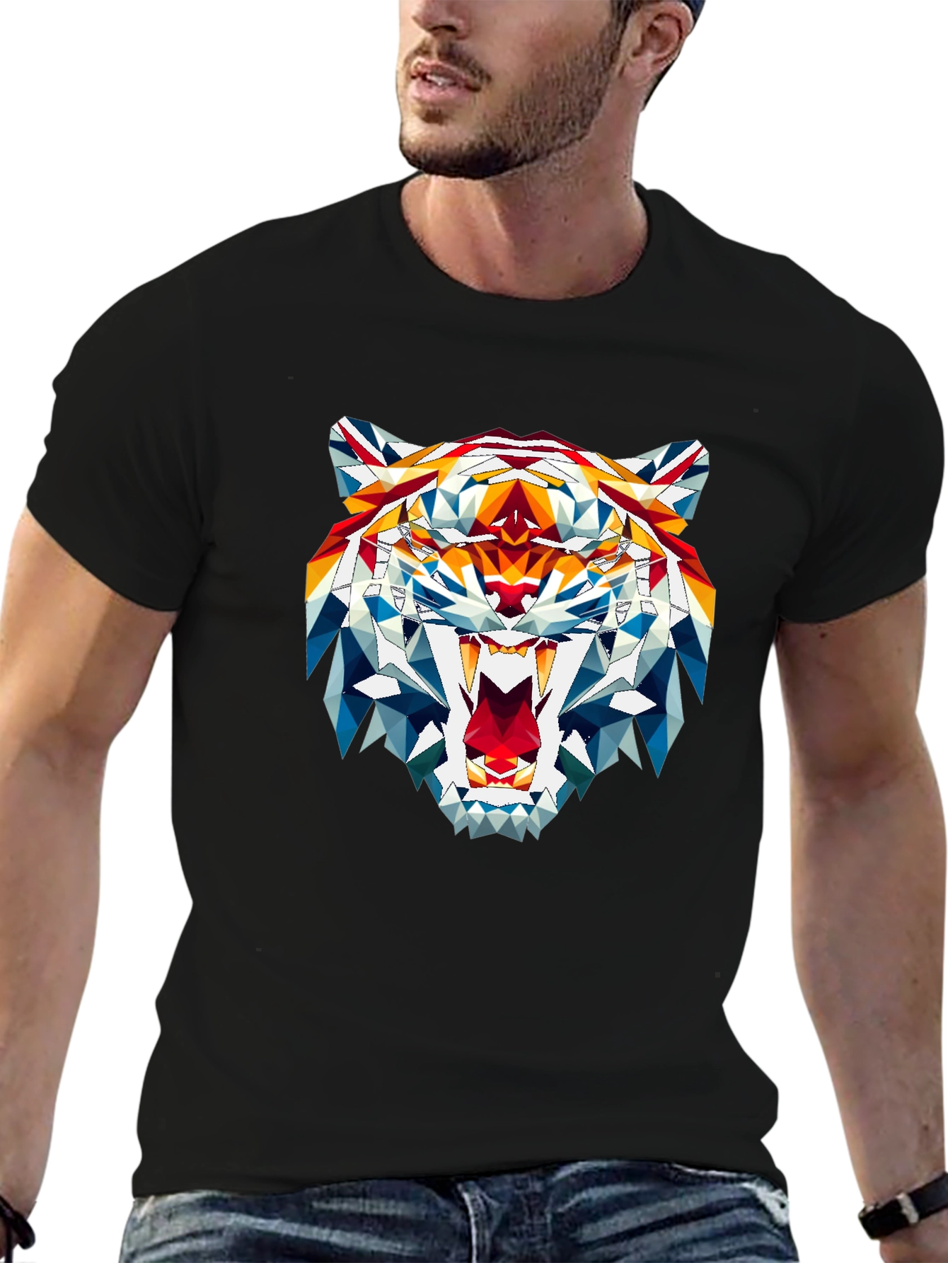 Black Geometric Tiger Graphic Tee - Fierce Style view 6