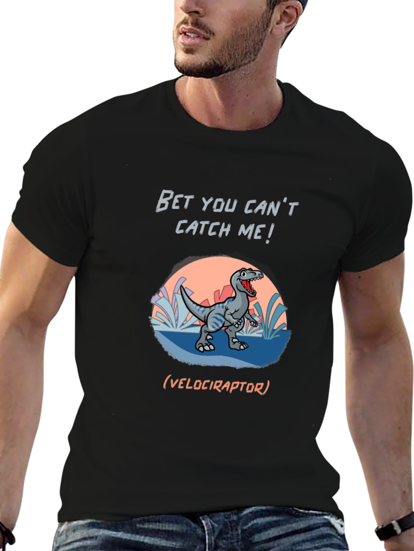 Black Dinosaur Graphic T-Shirt - Bet You Can't Catch Me! view 6