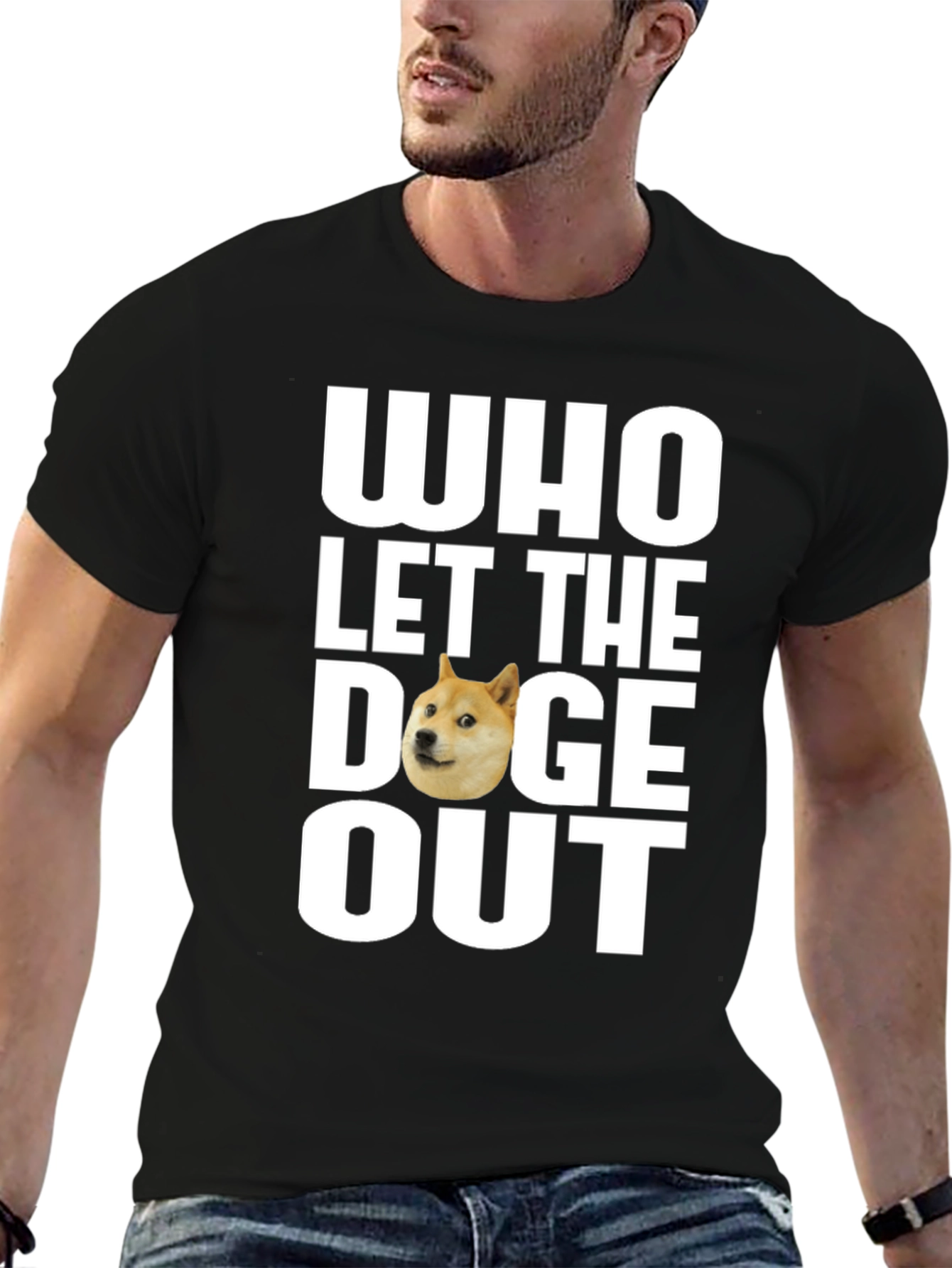 Black Who Let the Doge Out T-Shirt - Funny Meme Tee view 6