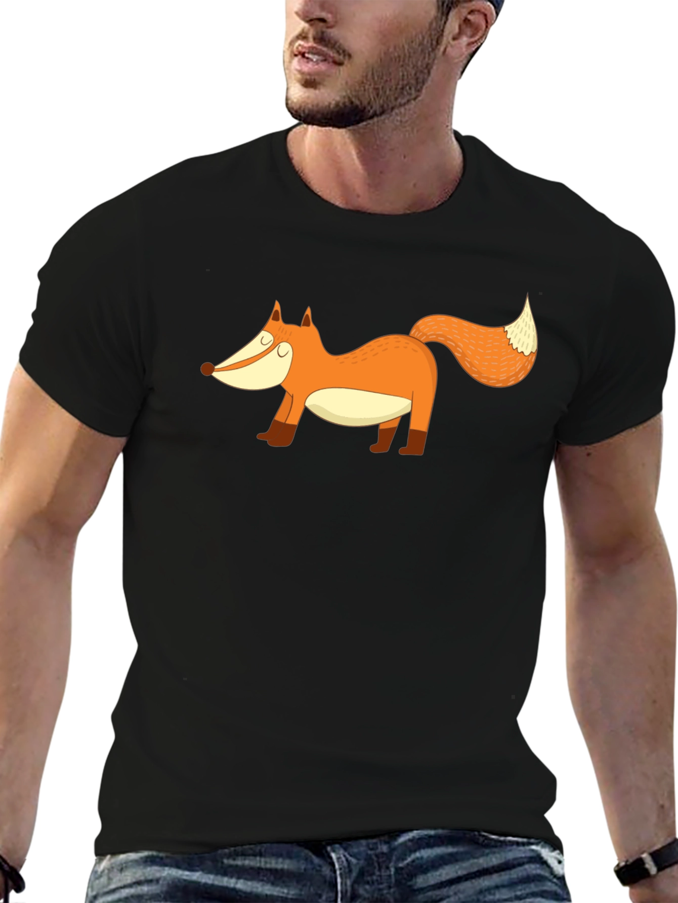 Black Fox Graphic Tee - Black Cotton Blend Casual T-Shirt view 6
