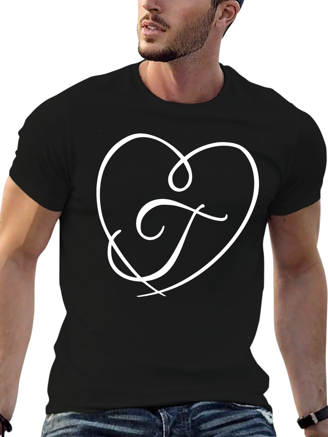 Black Heart Initial T-Shirt - Elegant Love Tee view 6