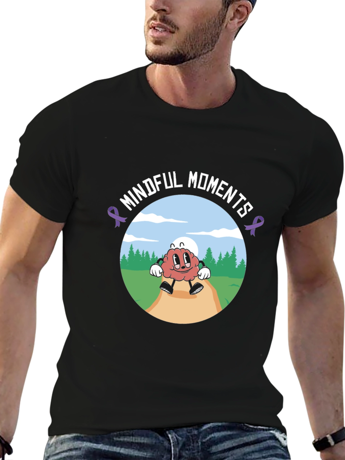 Mindful Moments Brain Cartoon Black T-Shirt - 6