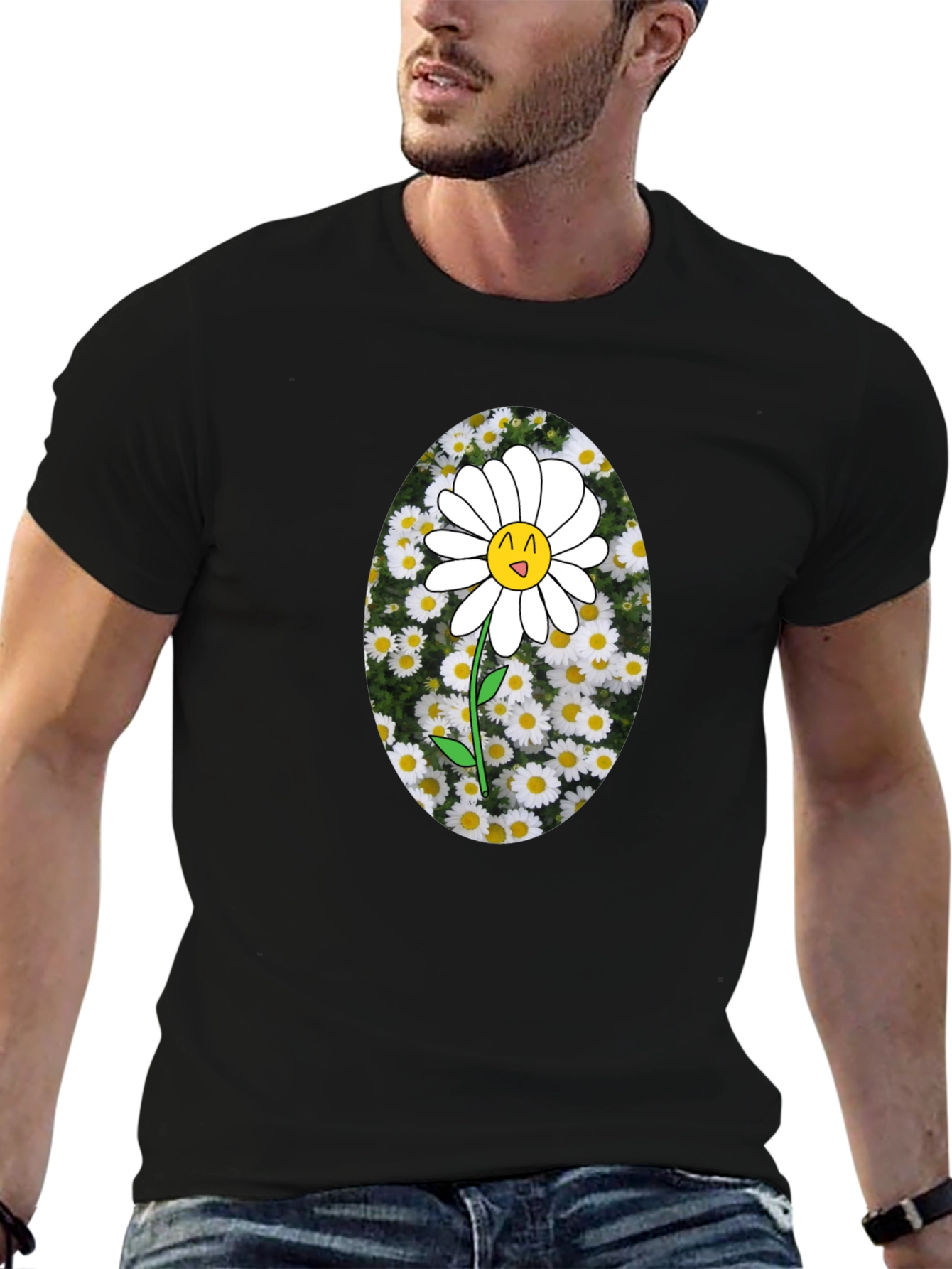 Black Black T-Shirt with Daisy Graphic view 6