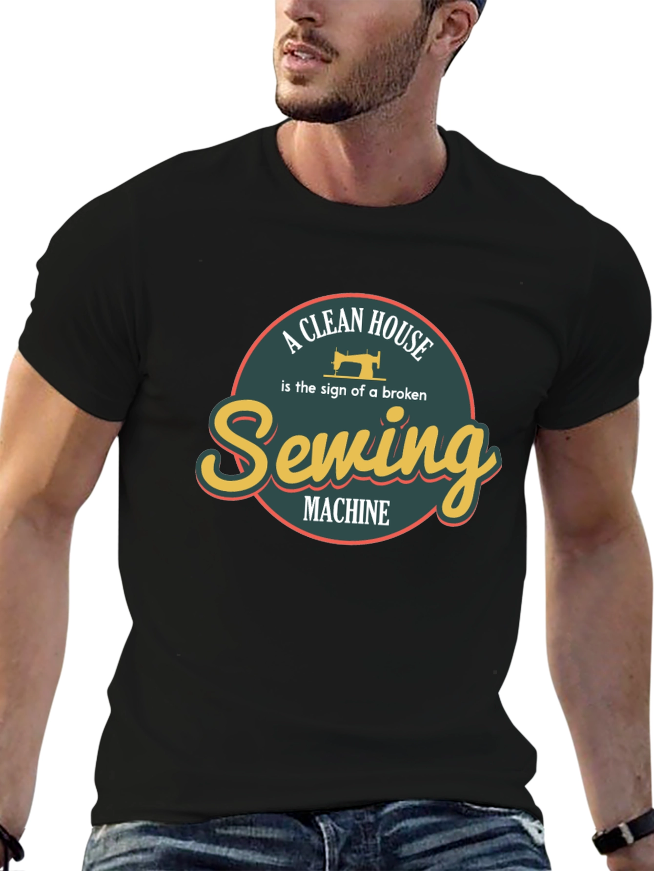 Black Funny Sewing Machine T-Shirt view 6
