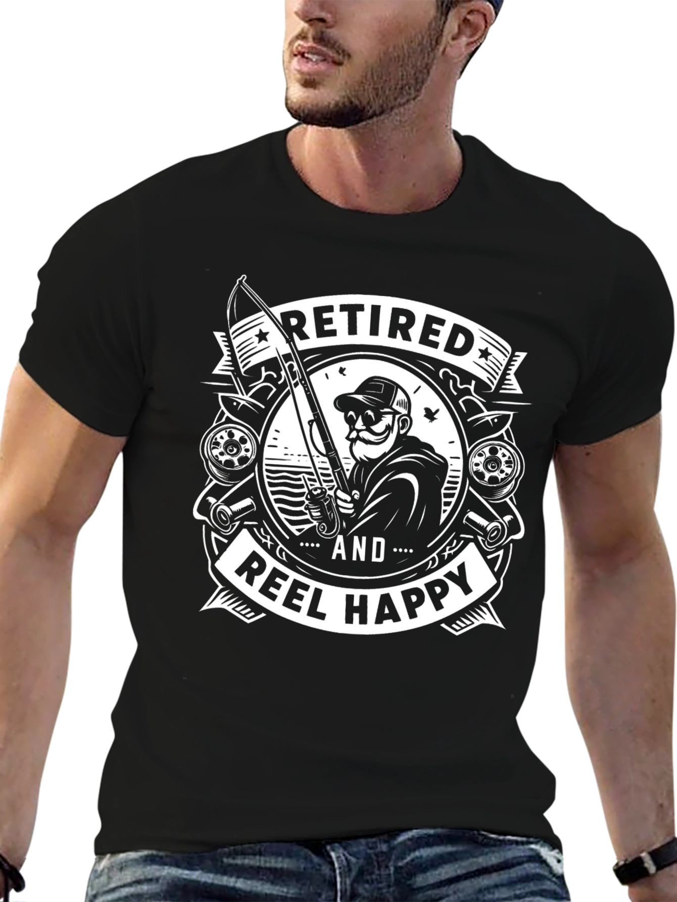 Black Retired and Reel Happy Fishing T-Shirt view 6
