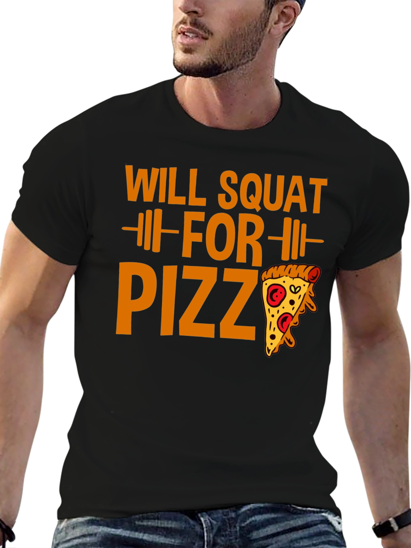 Black Will Squat for Pizza Funny Workout Tee view 6