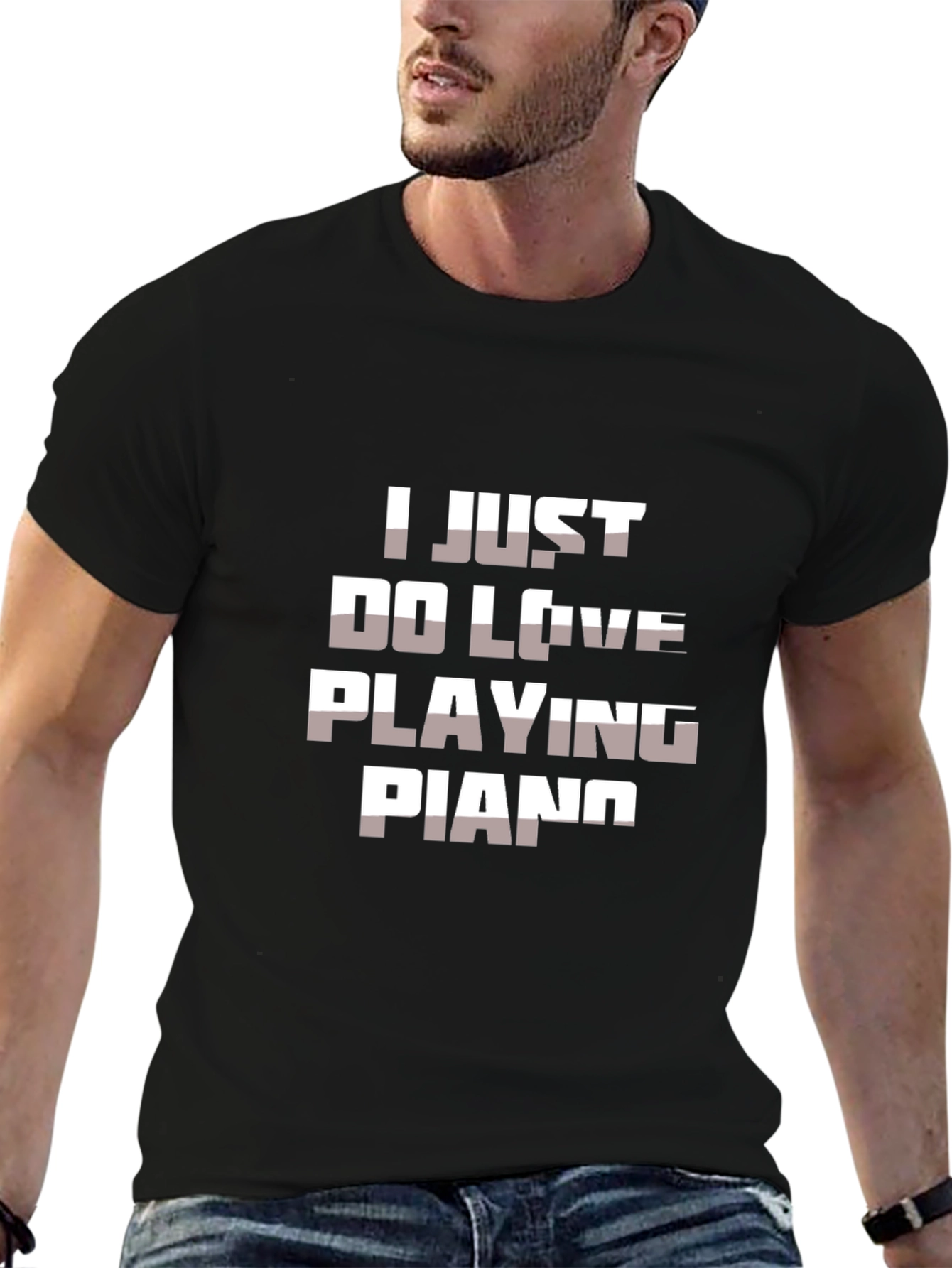 Black I Just Do Love Playing Piano T-Shirt view 6
