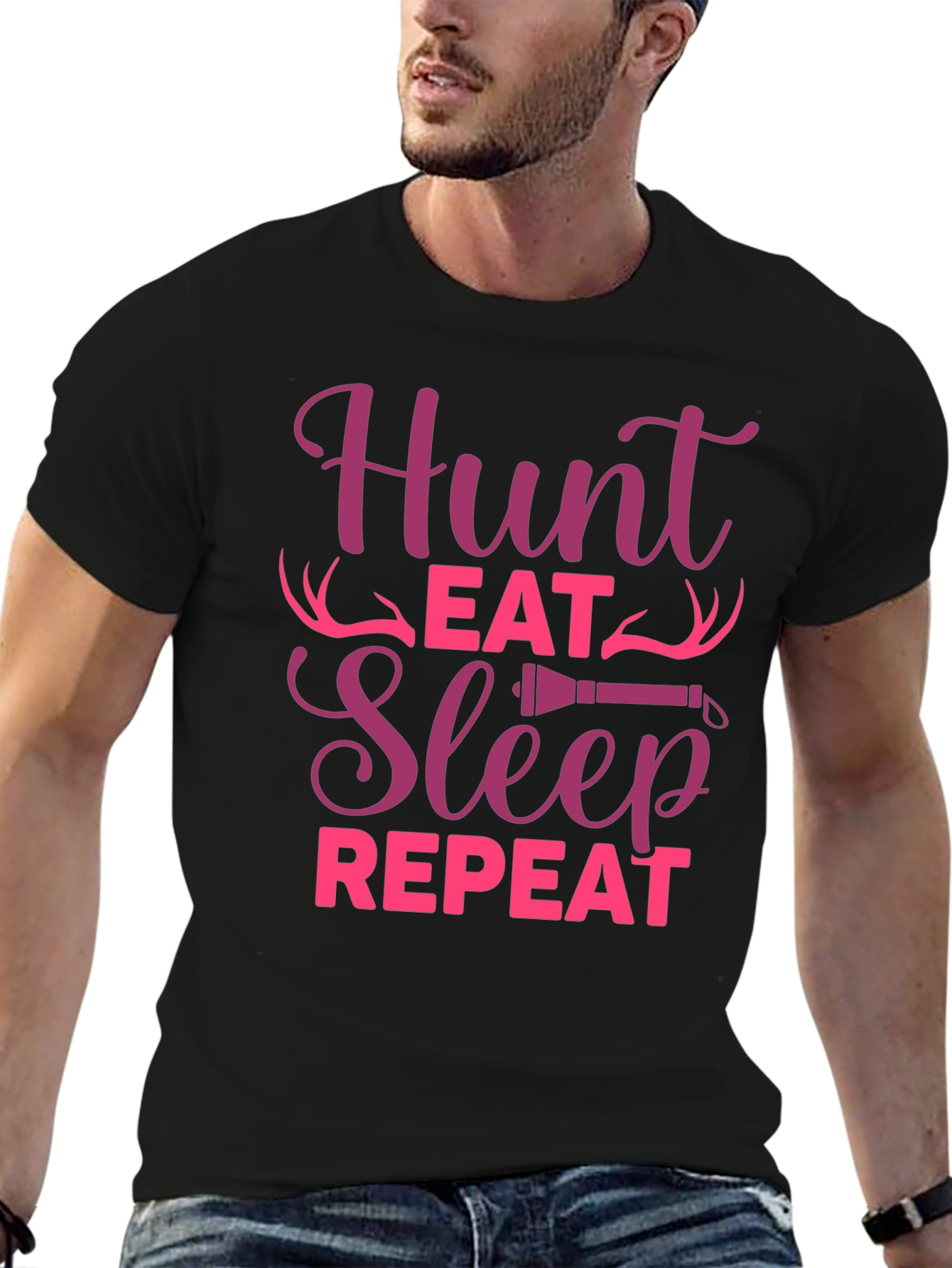 Black Hunt Eat Sleep Repeat Graphic Tee view 6