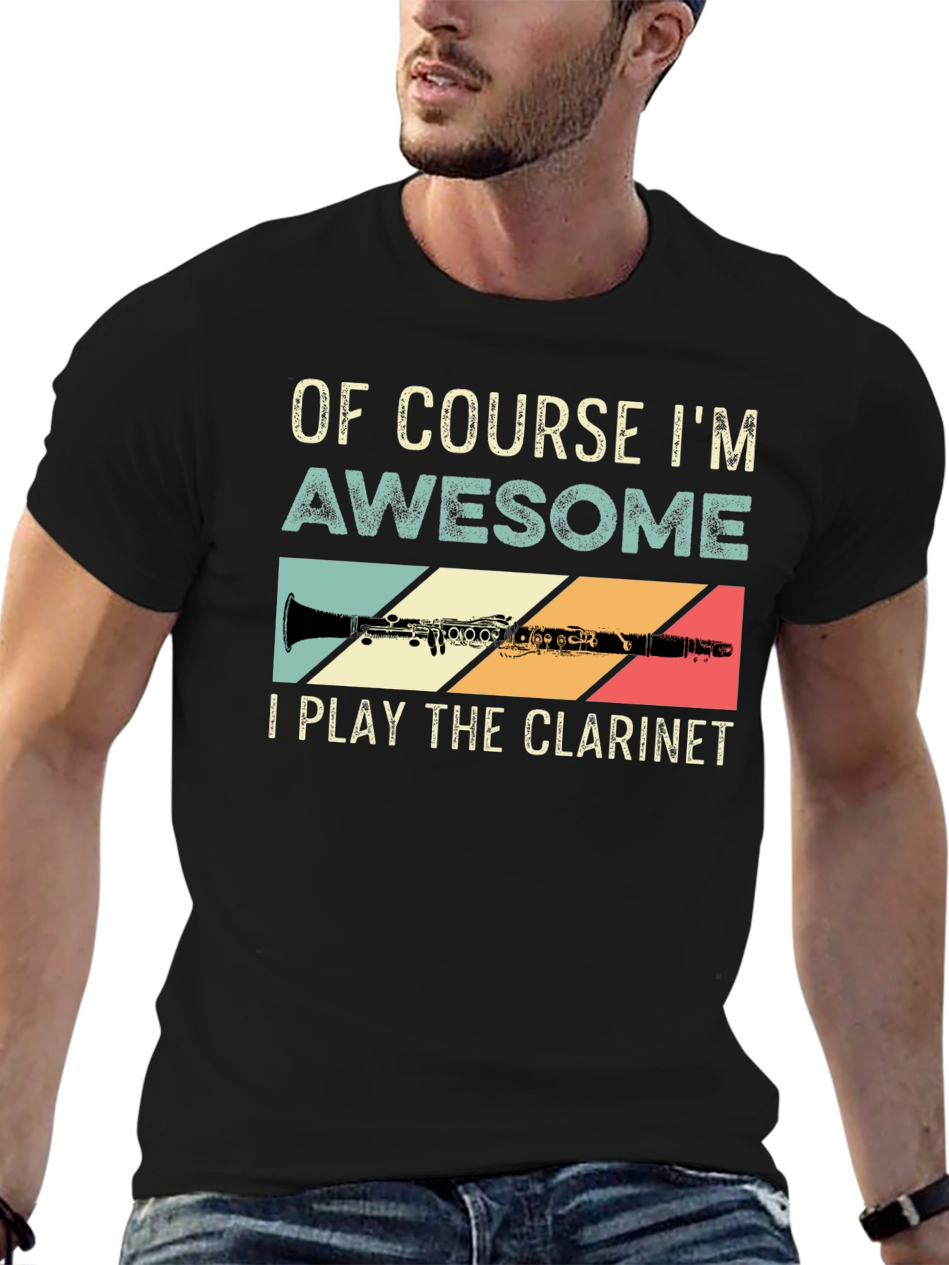 Black Of Course I'm Awesome Clarinet Player T-Shirt view 6