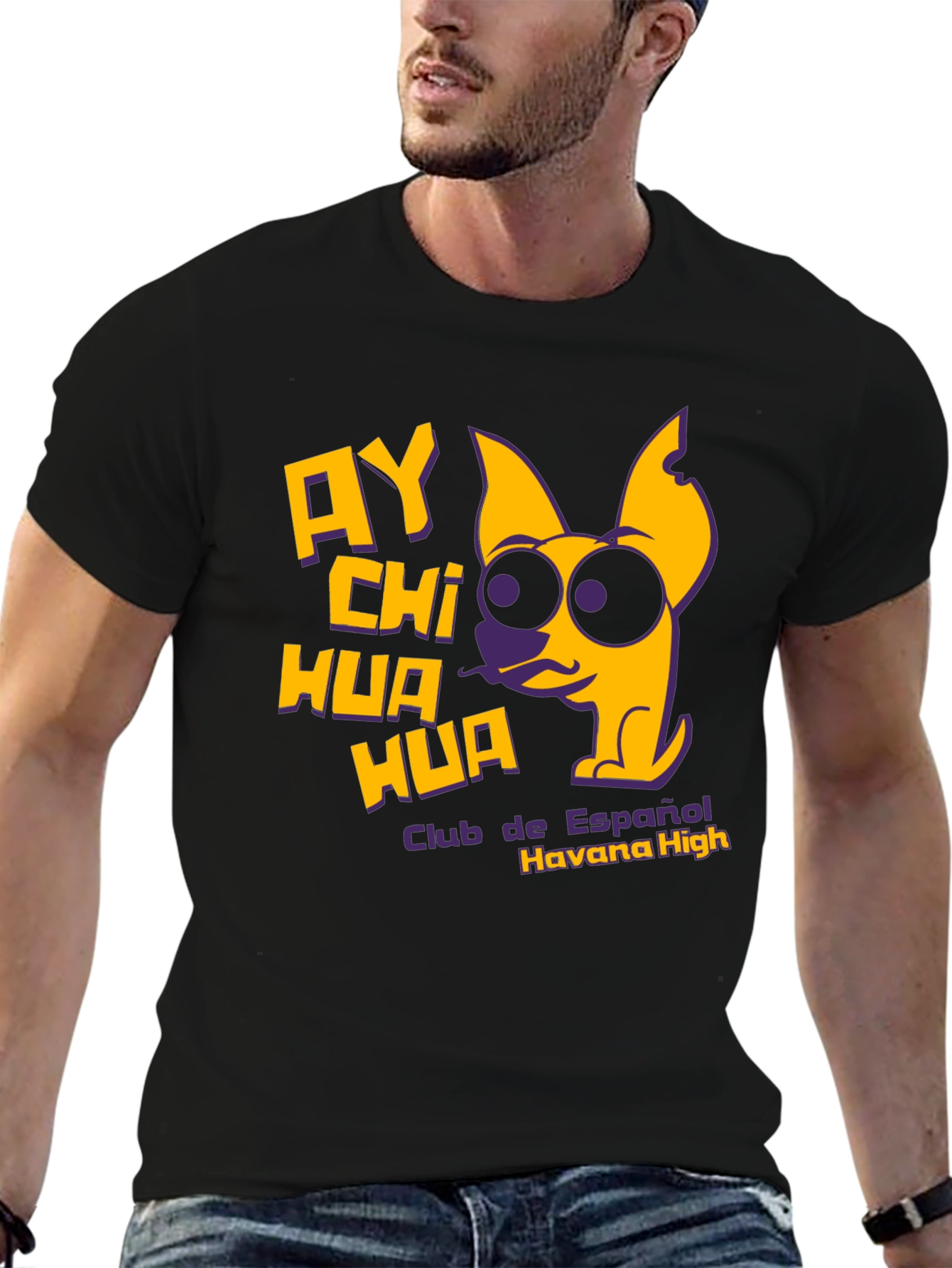 Black Ay Chihuahua T-Shirt - Club de Espanol Havana High view 6