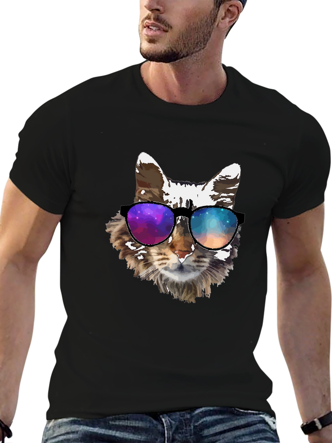 Black Cool Cat Tee - Galaxy Shades Graphic T-Shirt view 6
