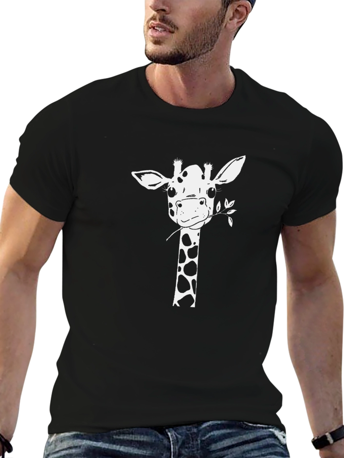 Black Giraffe Graphic Tee - Black Casual T-Shirt view 6