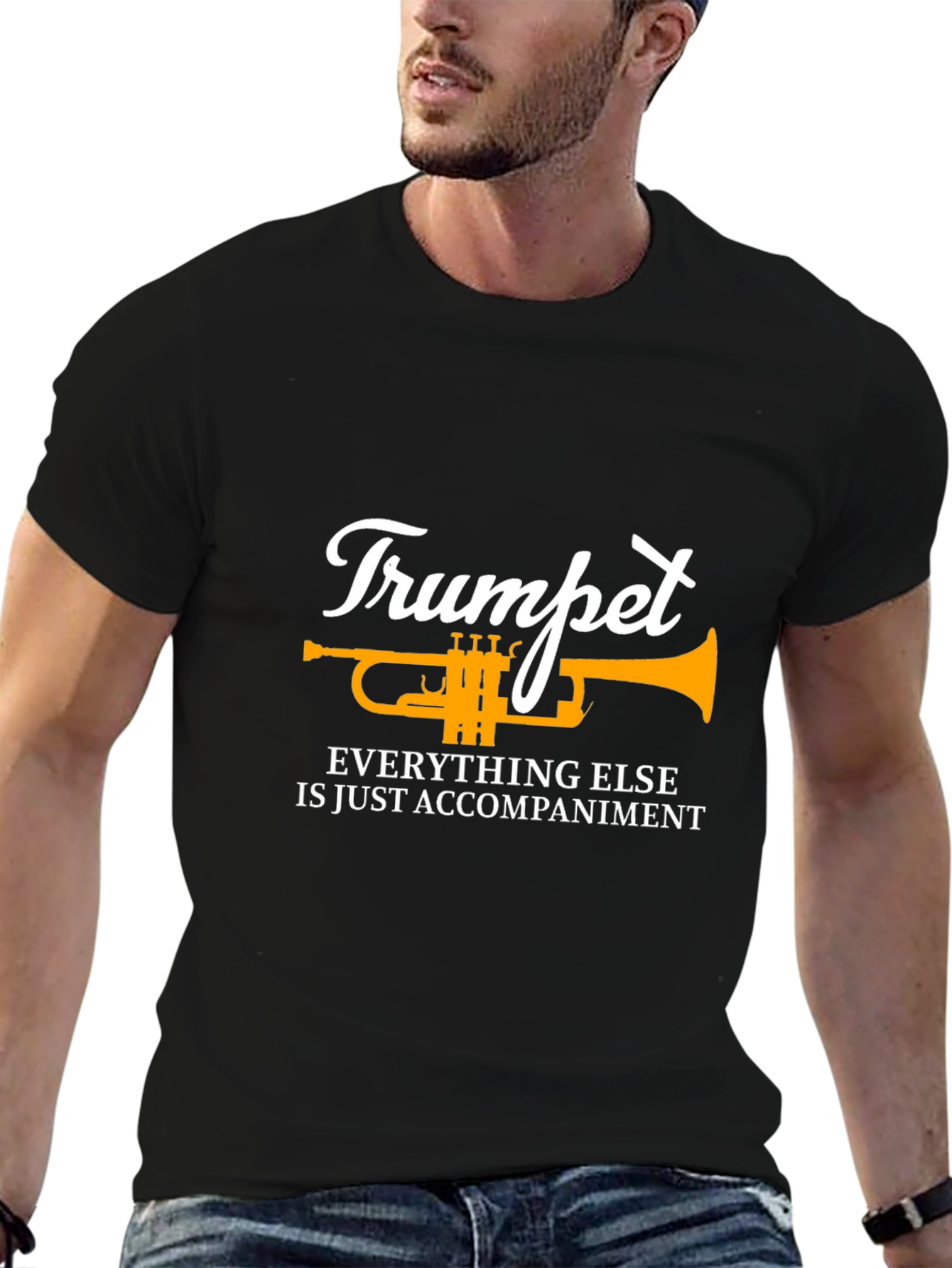 Black Trumpet Accompaniment Graphic Tee - Musician T-Shirt view 6