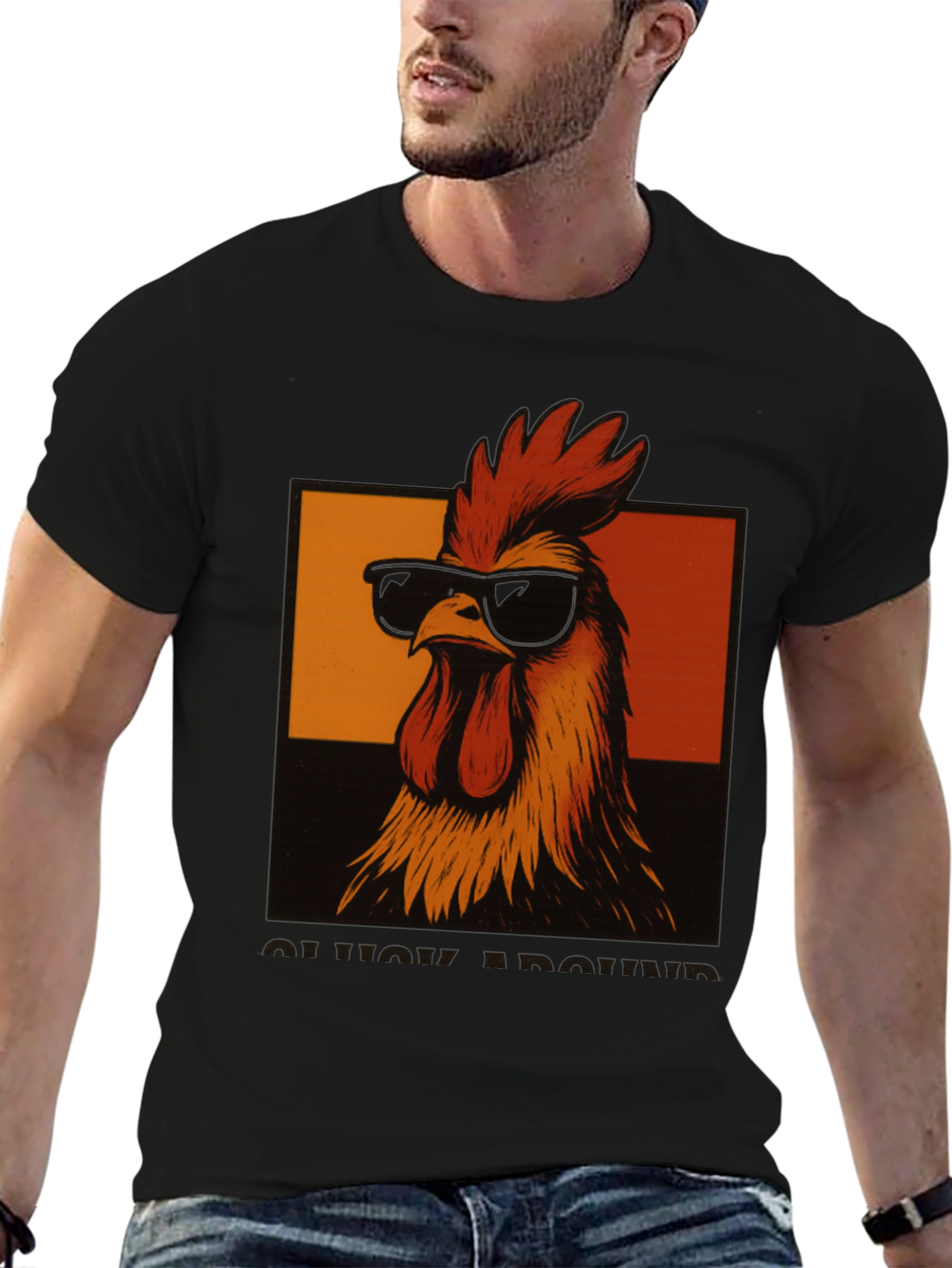 Black Cool Rooster T-Shirt - Funny Chicken Graphic Tee view 6