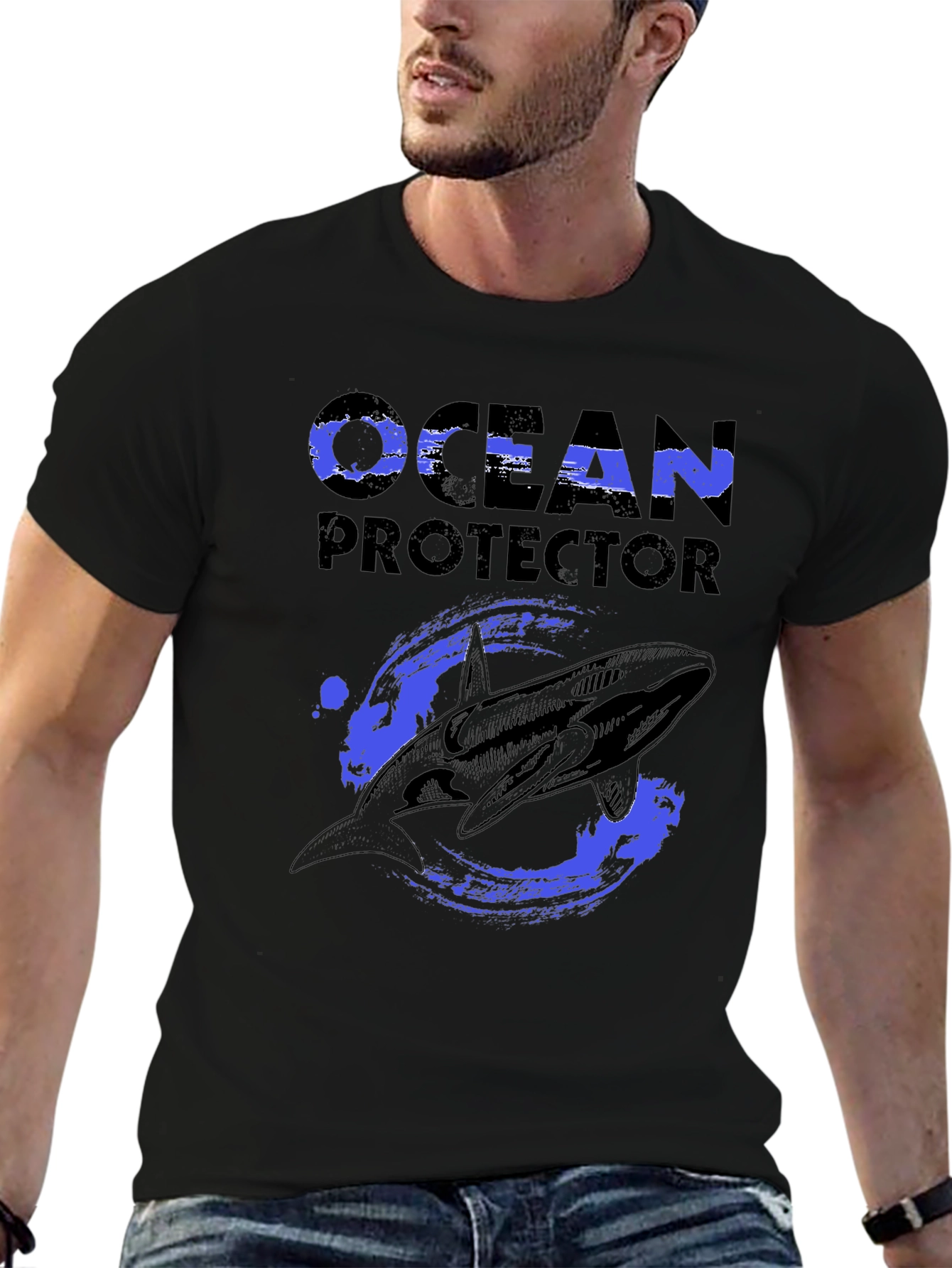 Black Ocean Protector Whale Graphic T-Shirt view 6
